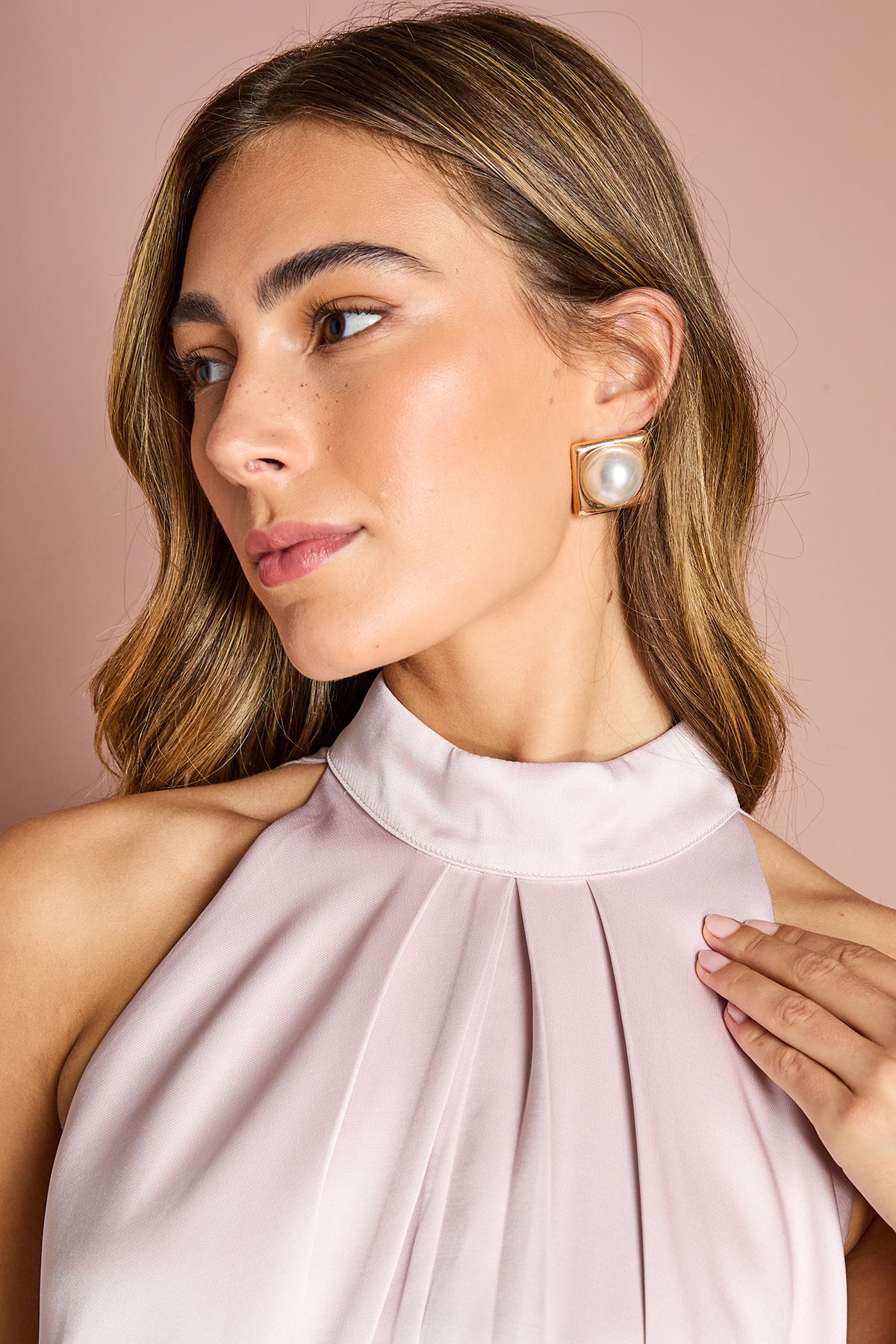 Coast Halter Neck Asymmetric Hem Bow Back Mini Dress Blush image 4