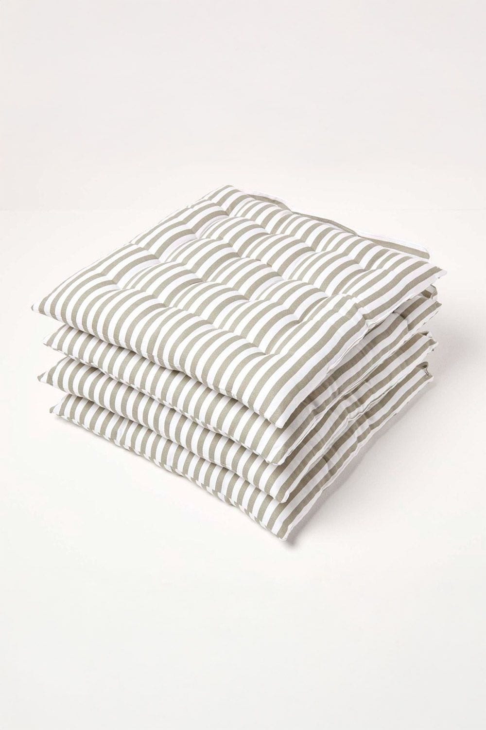 Homescapes Set of 4 Grey Stripe Seat Pad with Button Straps 100% Cotton 40 x 40 cm image 1