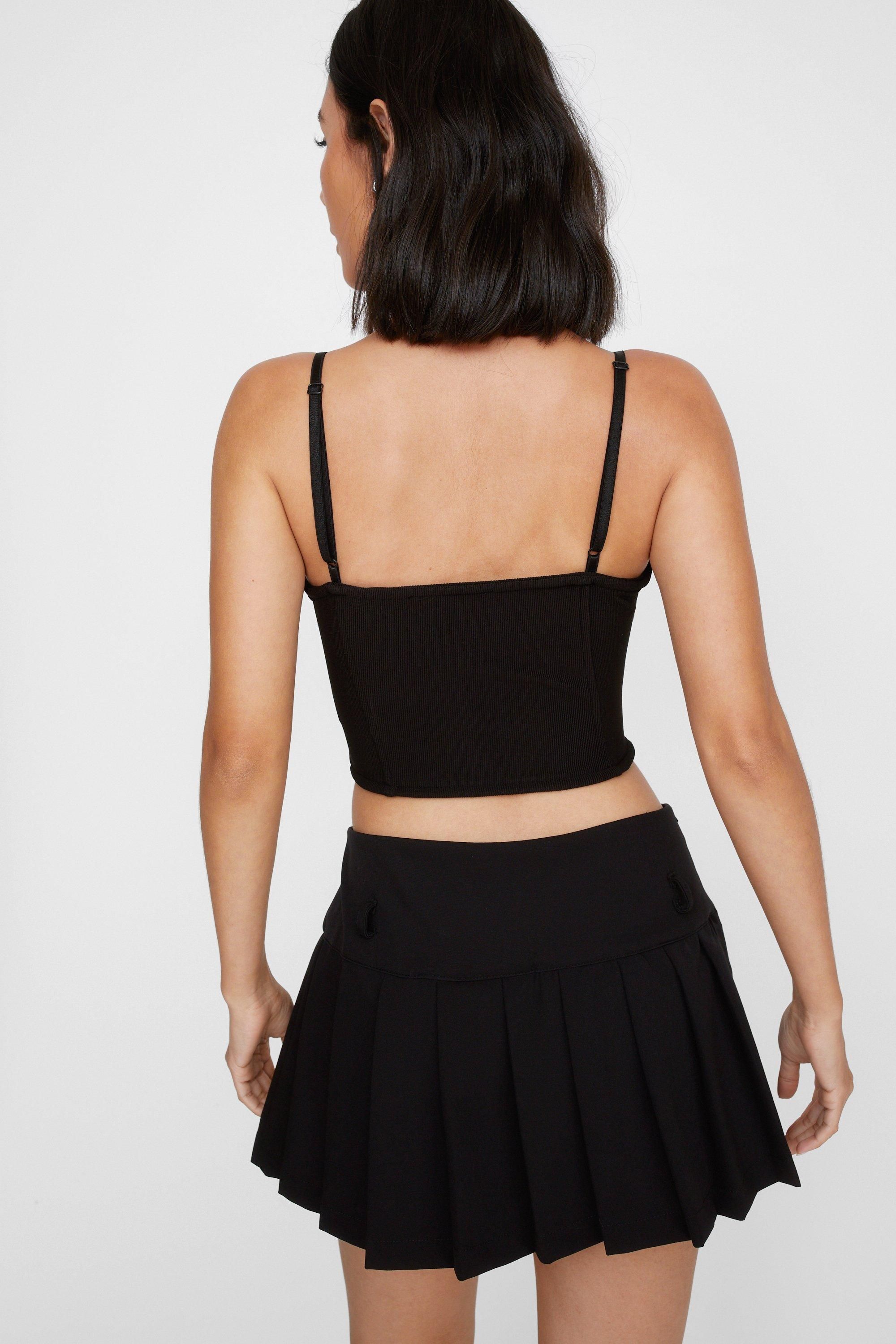 NastyGal Strappy Zip Front Corset Top True Black image 4