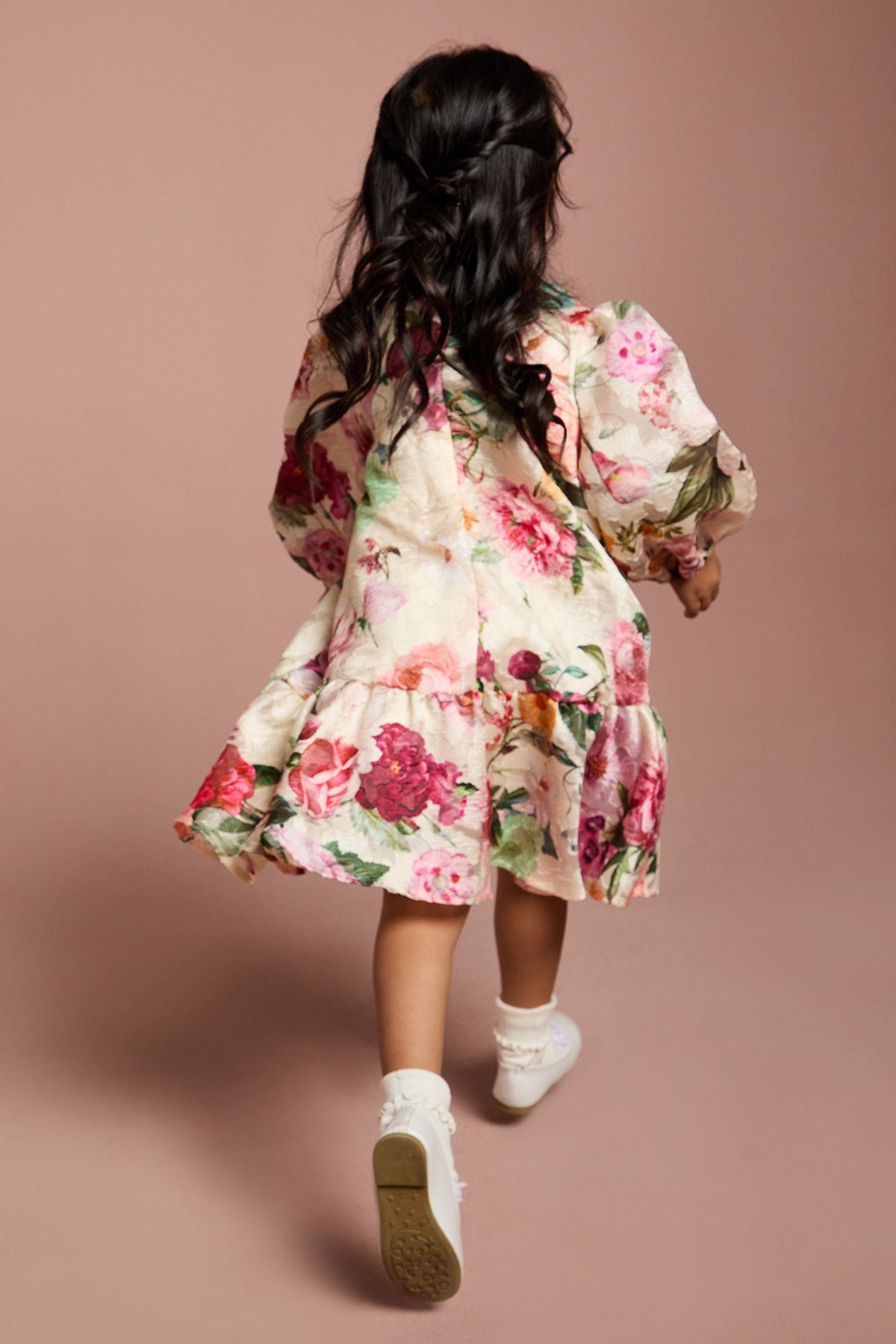 Coast Children's Floral Jacquard Puff Sleeve Dress Cream image 4