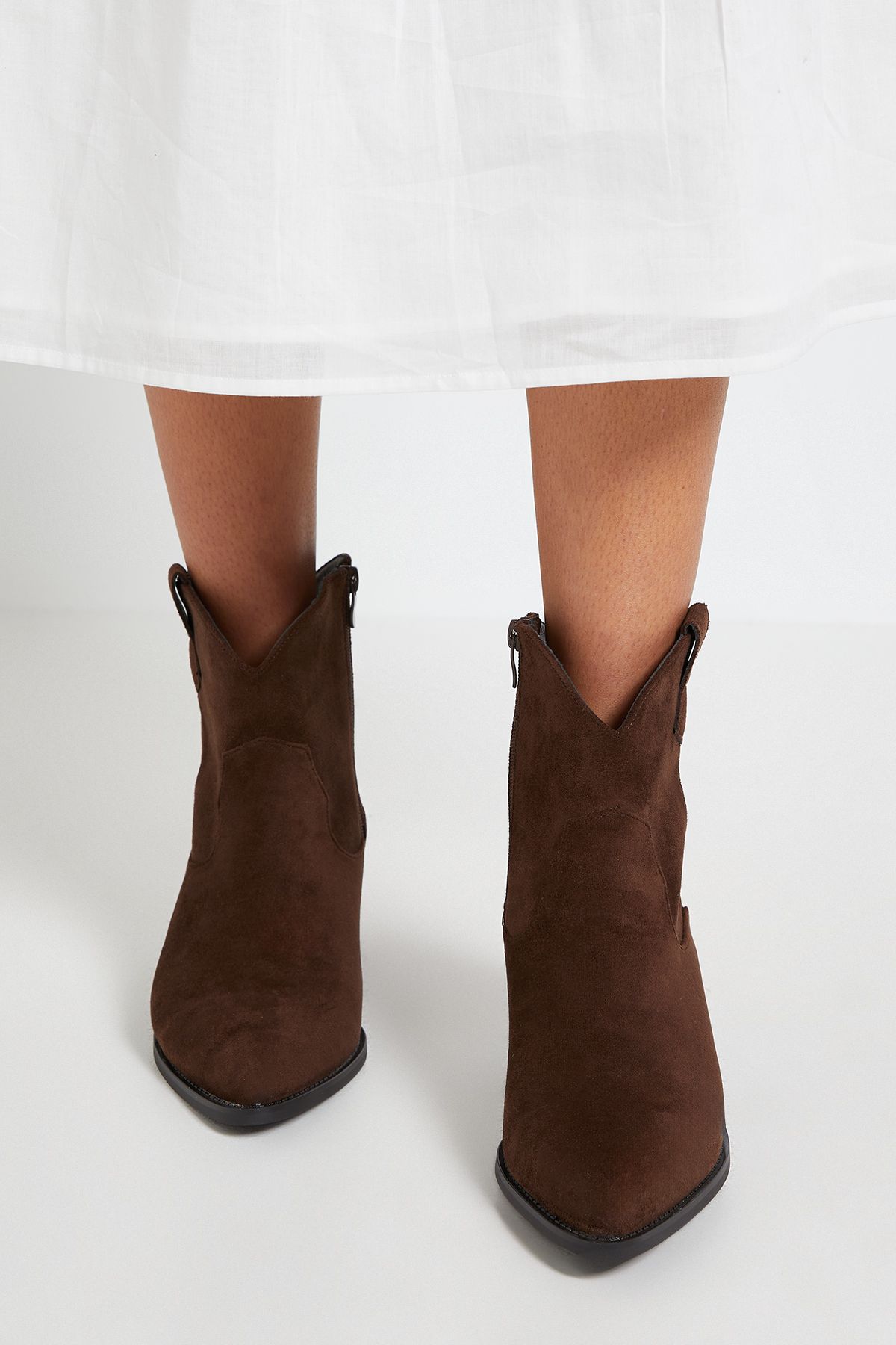 Dorothy Perkins Evie Faux Suede Western Ankle Boots Brown image 2