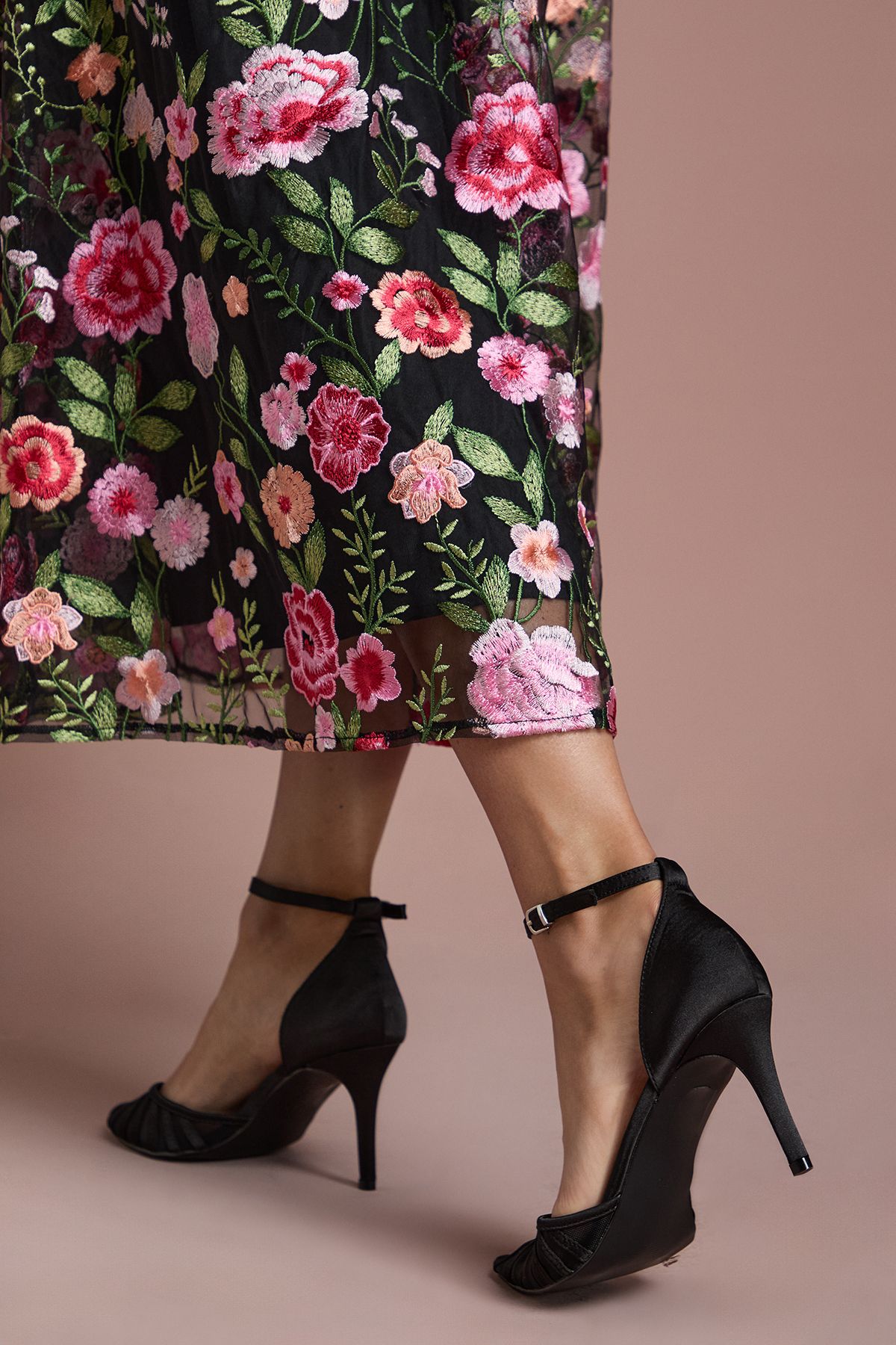 Coast Krystal Satin Mesh Detail High Stiletto Heel Court Shoes Black image 4