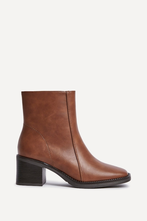 Linzi Wander Brown Faux Leather Heeled Ankle Boot