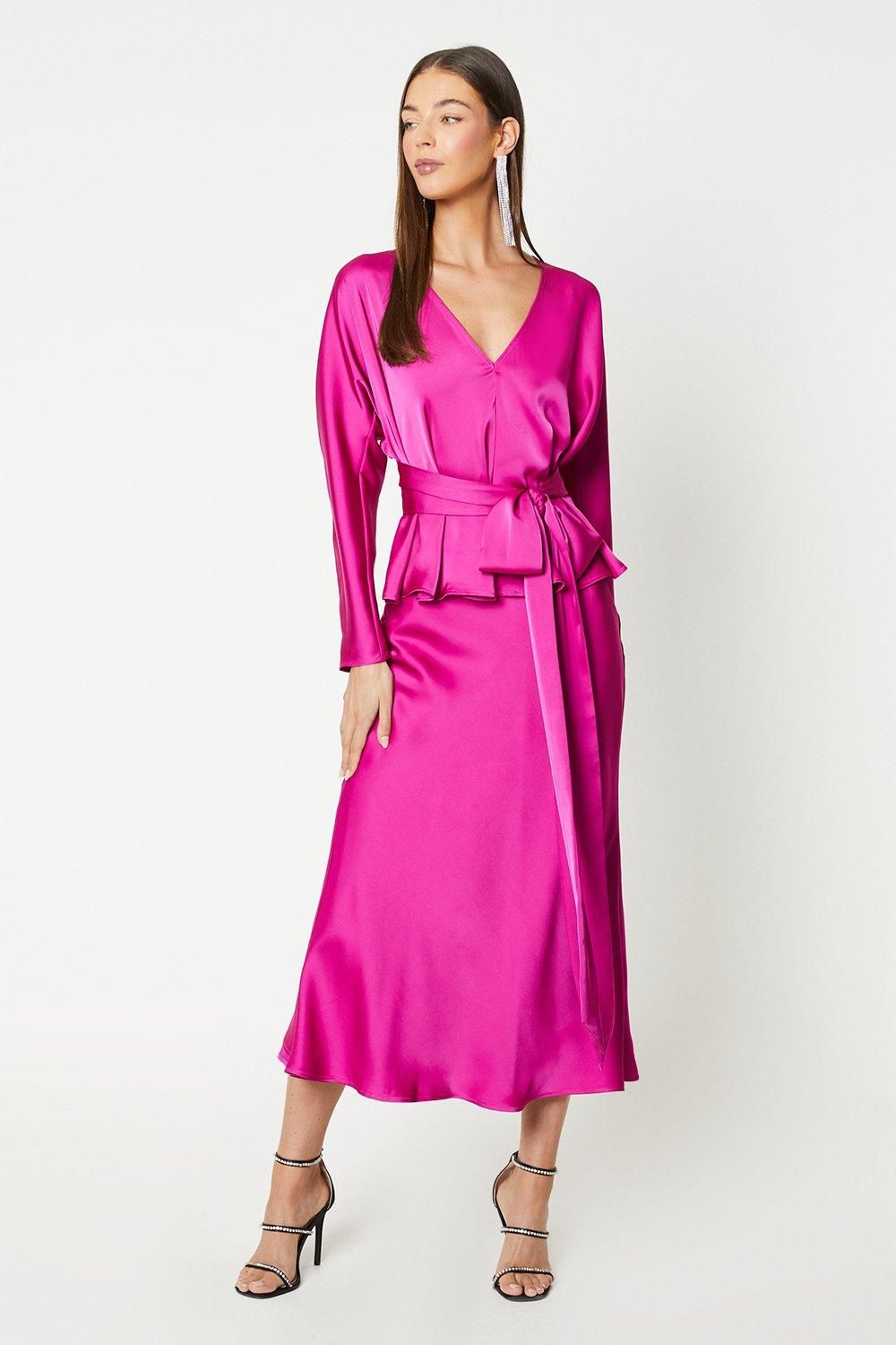 Coast Satin Midi Skirt Pink image 1