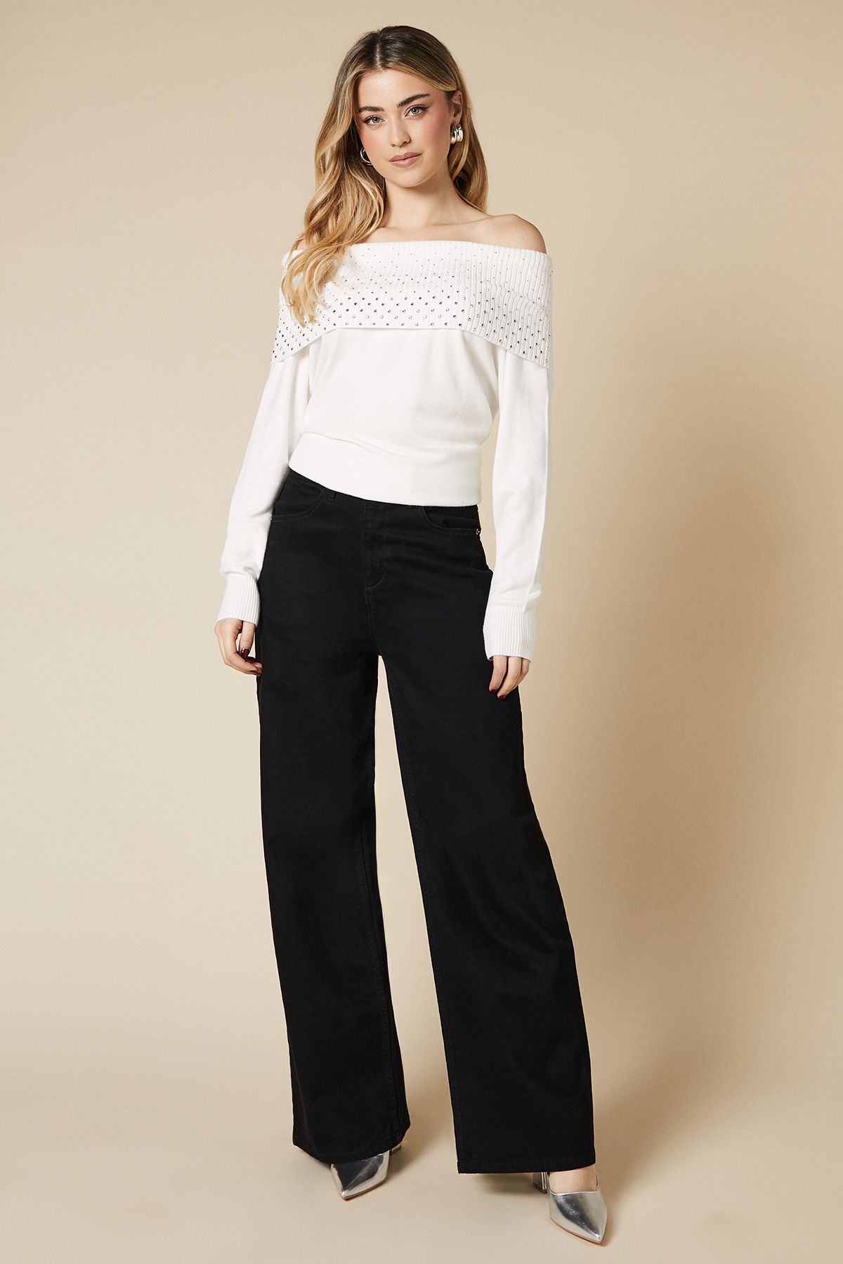 Dorothy Perkins Hot Fix Bardot Jumper Ivory image 4