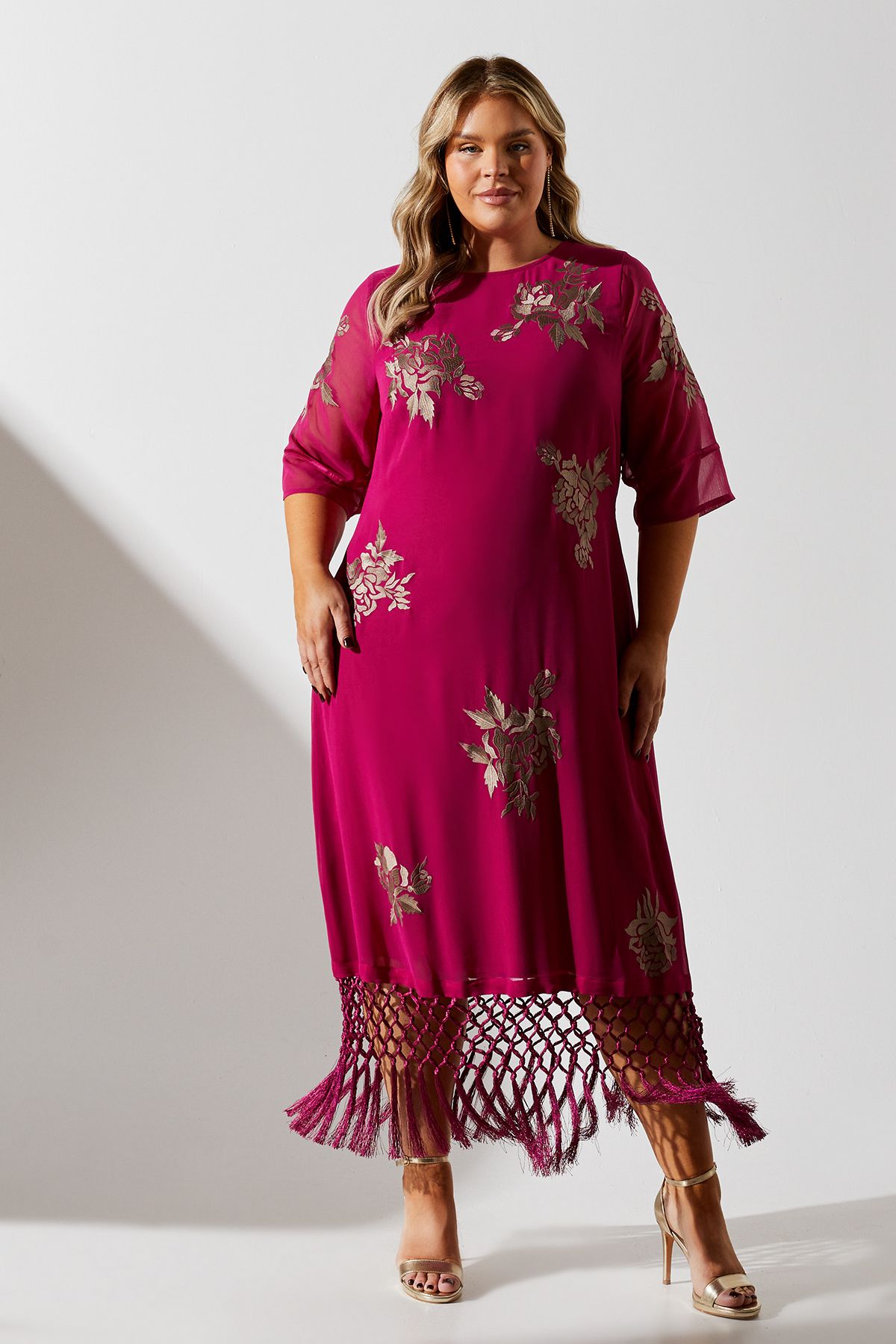 Coast Plus Fringe Hem Embellished Shift Dress Berry image 1