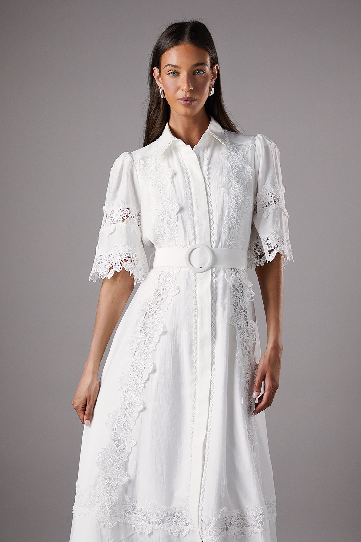 Coast Lace Panelled Belted Shirt Dress Ivory image 2