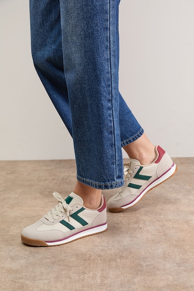 Oasis Ingrid Mixed Material Lace Up Trainers Beige