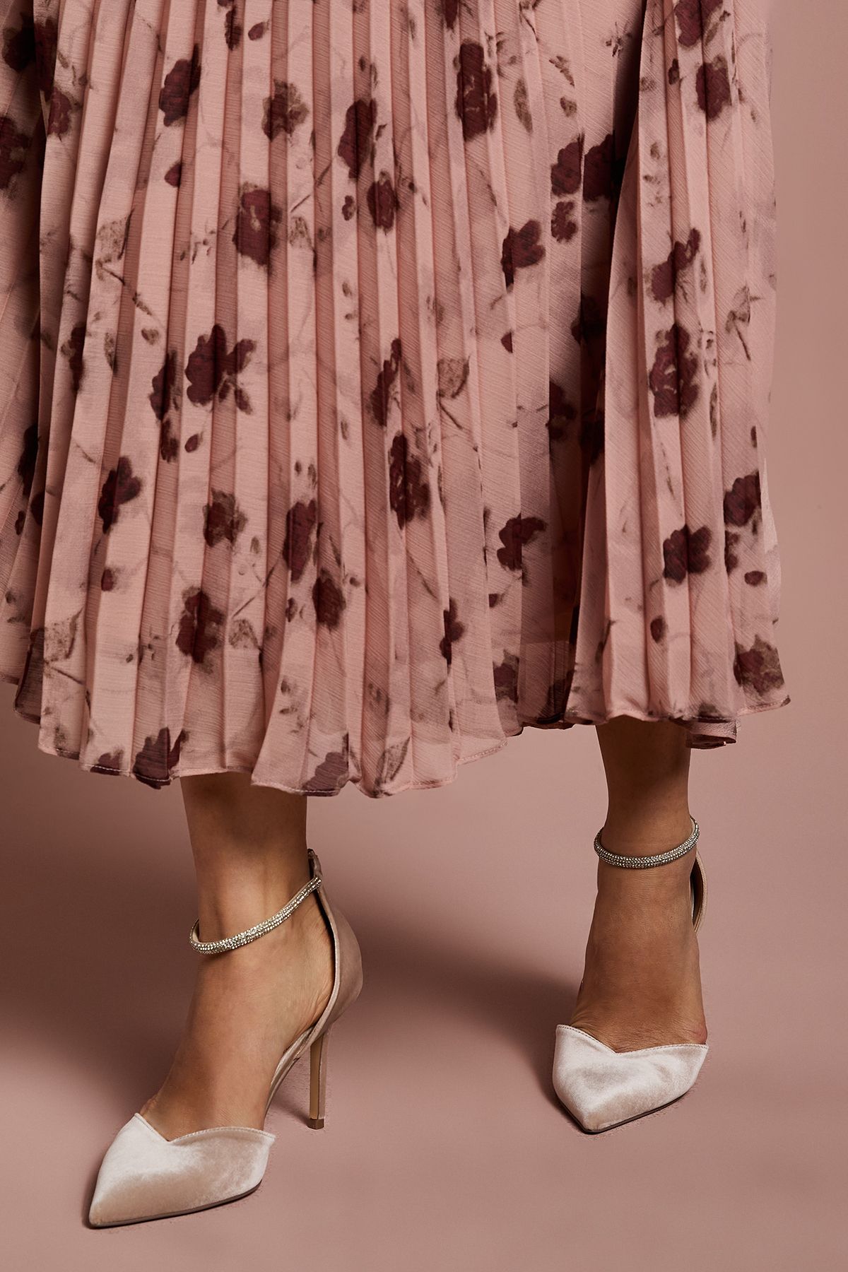 Coast Sicily Velvet Diamante Ankle Strap Pointed Court Shoes Champagne image 2