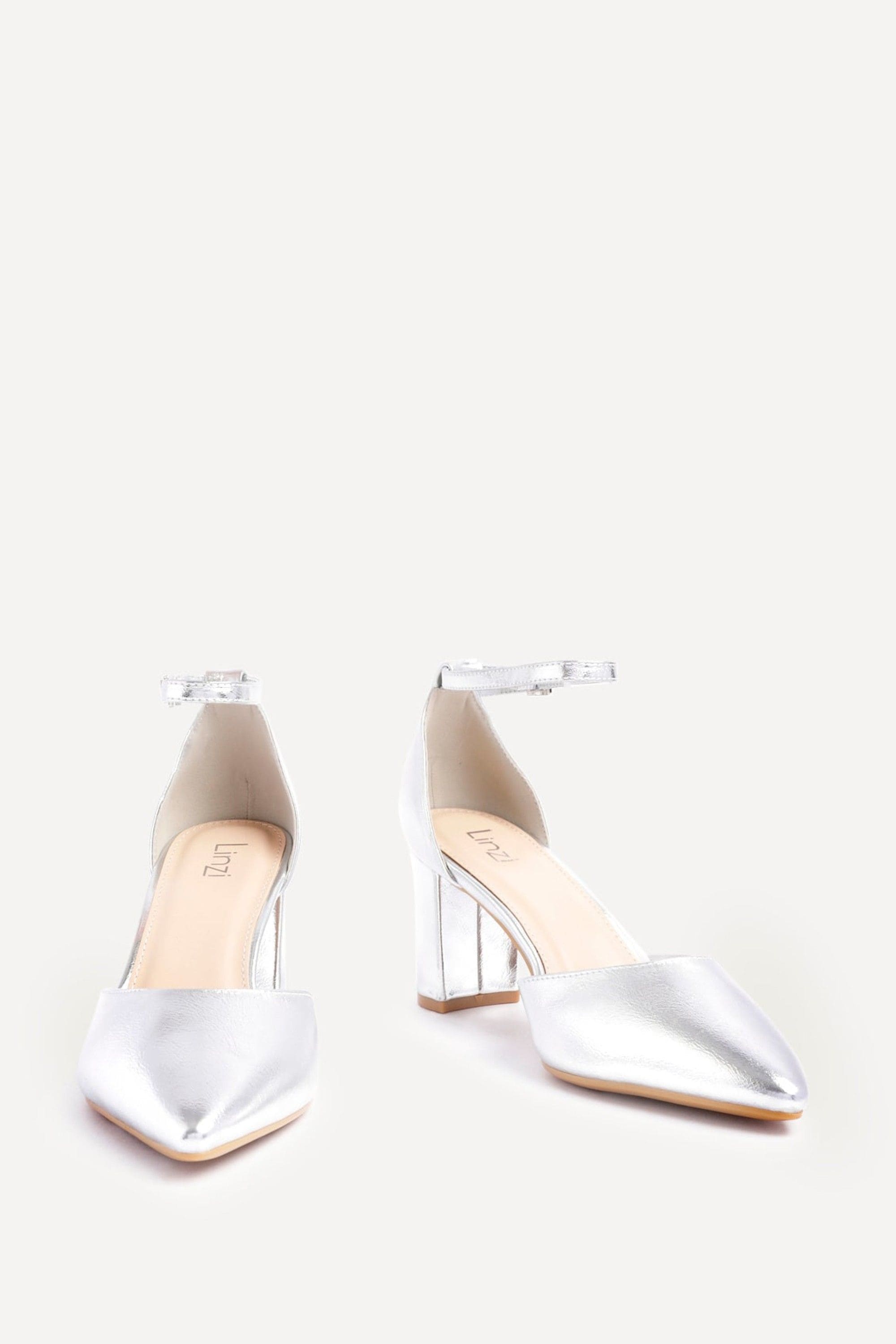 Linzi Leona Silver Faux Leather Closed Back Block Heeled Court Shoe image 3