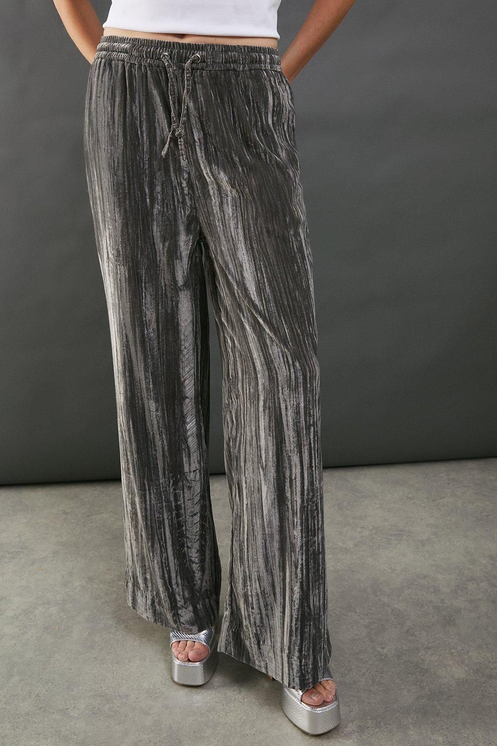 Warehouse Premium Crushed Velvet Drawstring Trouser Grey image 1