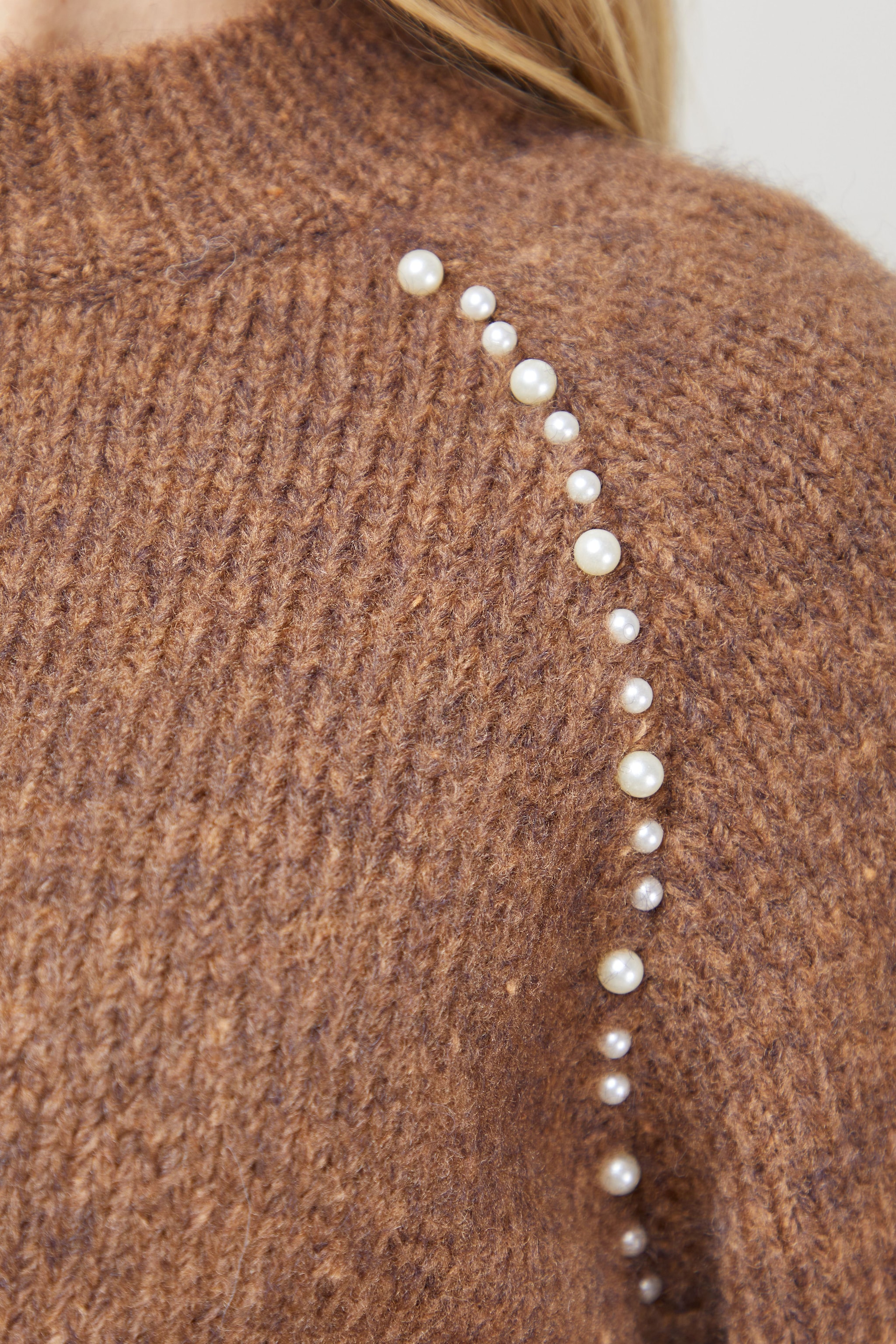 Oasis Pearl Detail Frill Cuff Jumper Chocolate image 5
