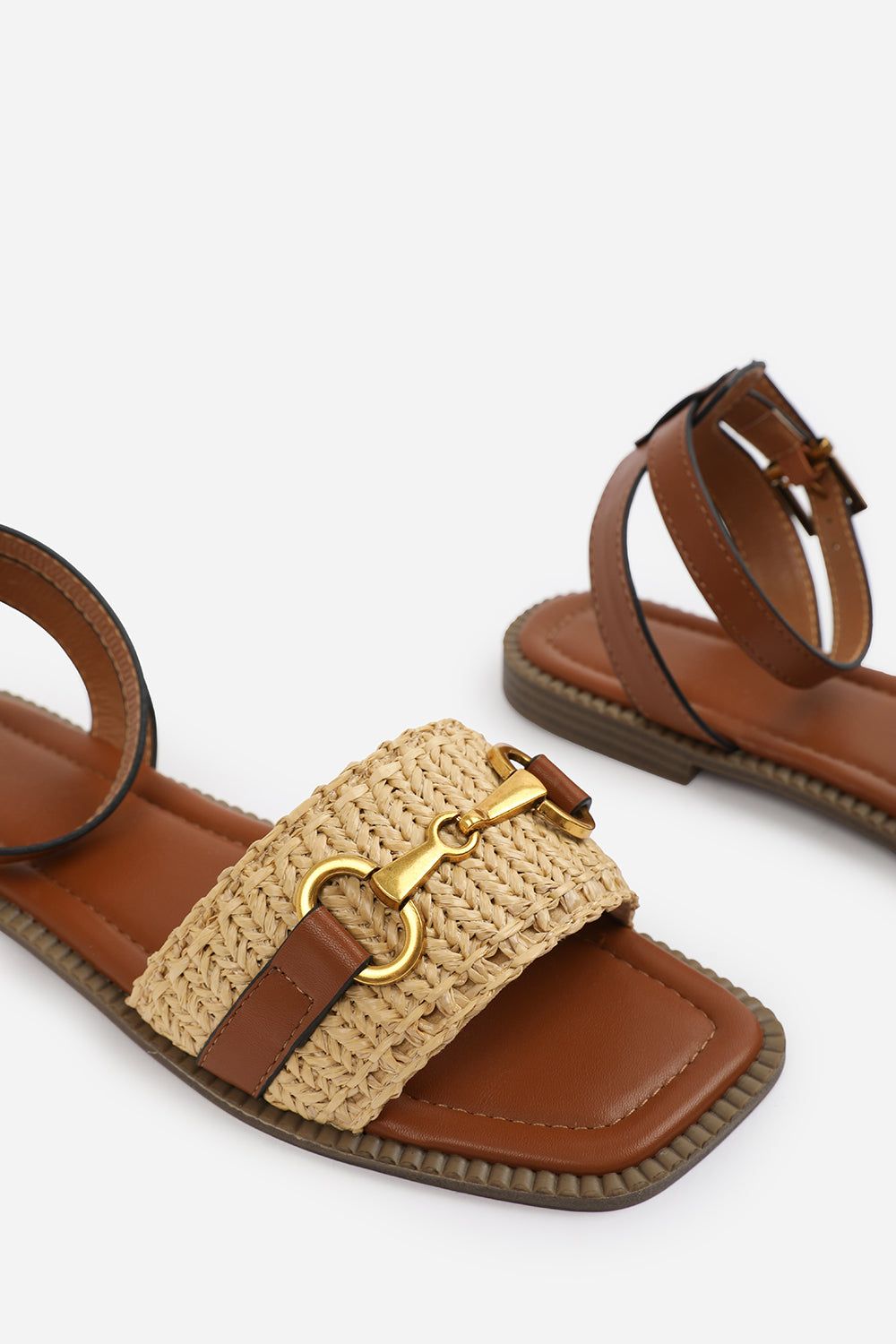 Where's That From 'Bonnie' Wide Fit Pu Straw Detail Strap Sandals With Buckle Closure image 4
