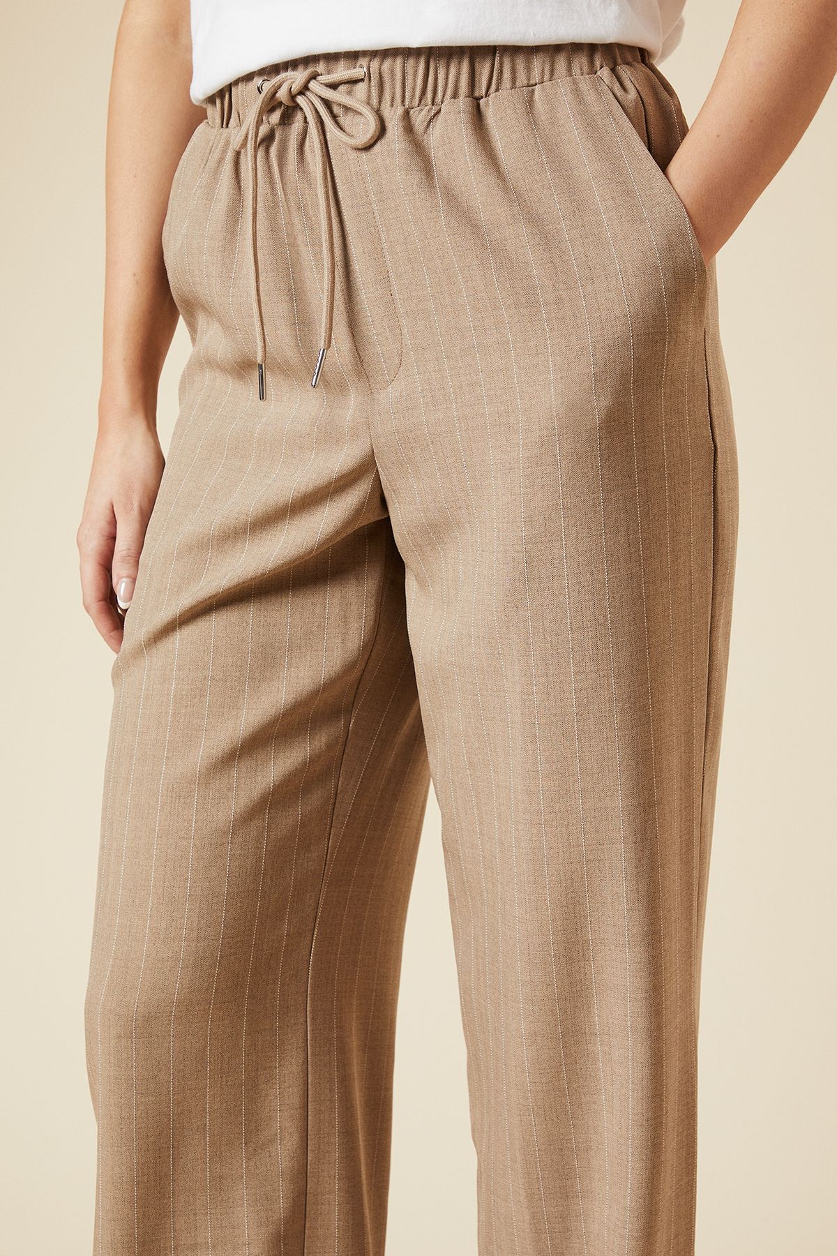 Dorothy Perkins Elasticated Waist Wide Leg Stripe Trouser Stone image 4