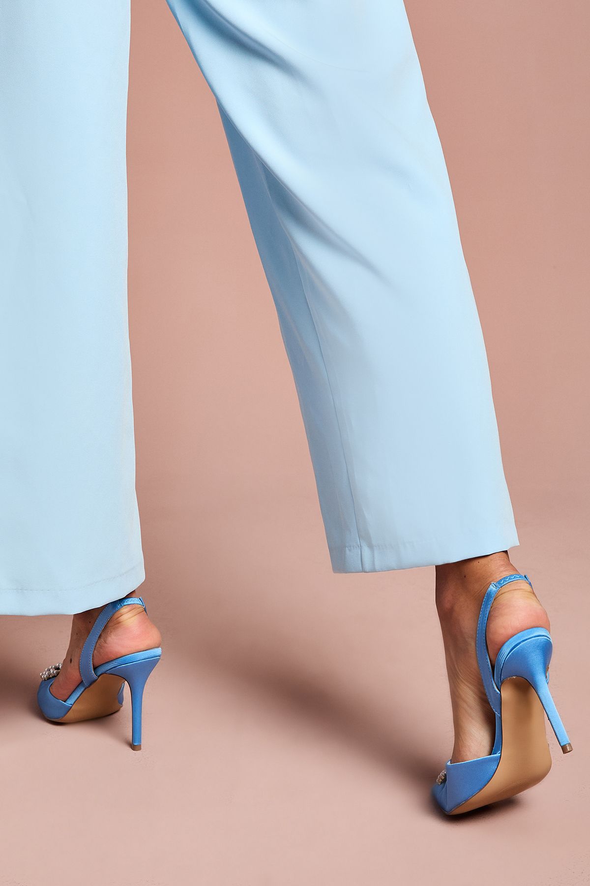 Coast Selene Satin Pearl Trim Slingback High Heel Court Shoes Blue image 4