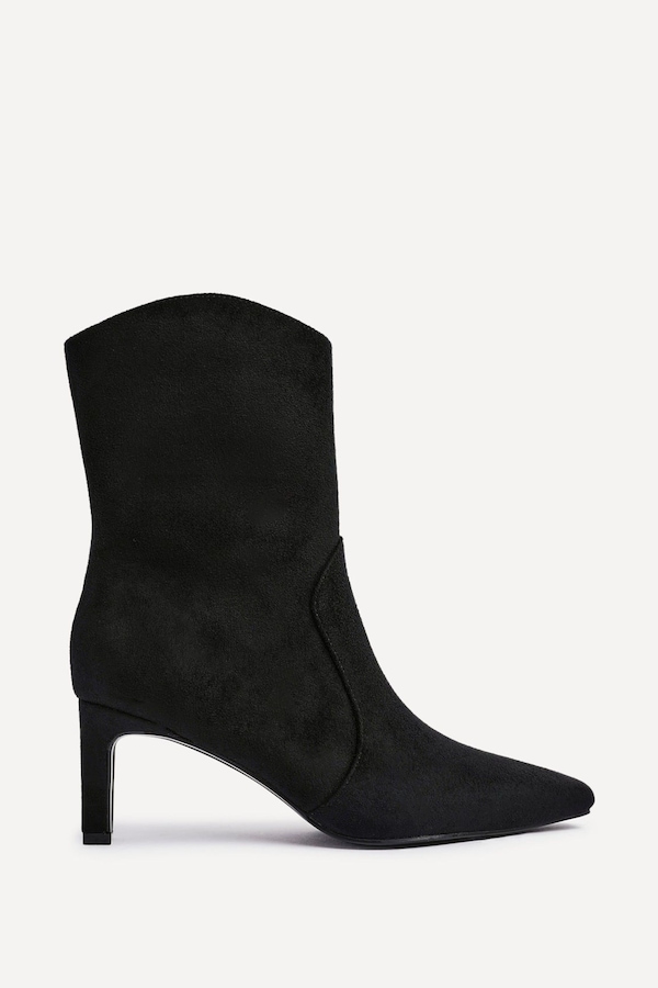 Linzi Calabasas Black Faux Suede Western Inspired Heeled Boot