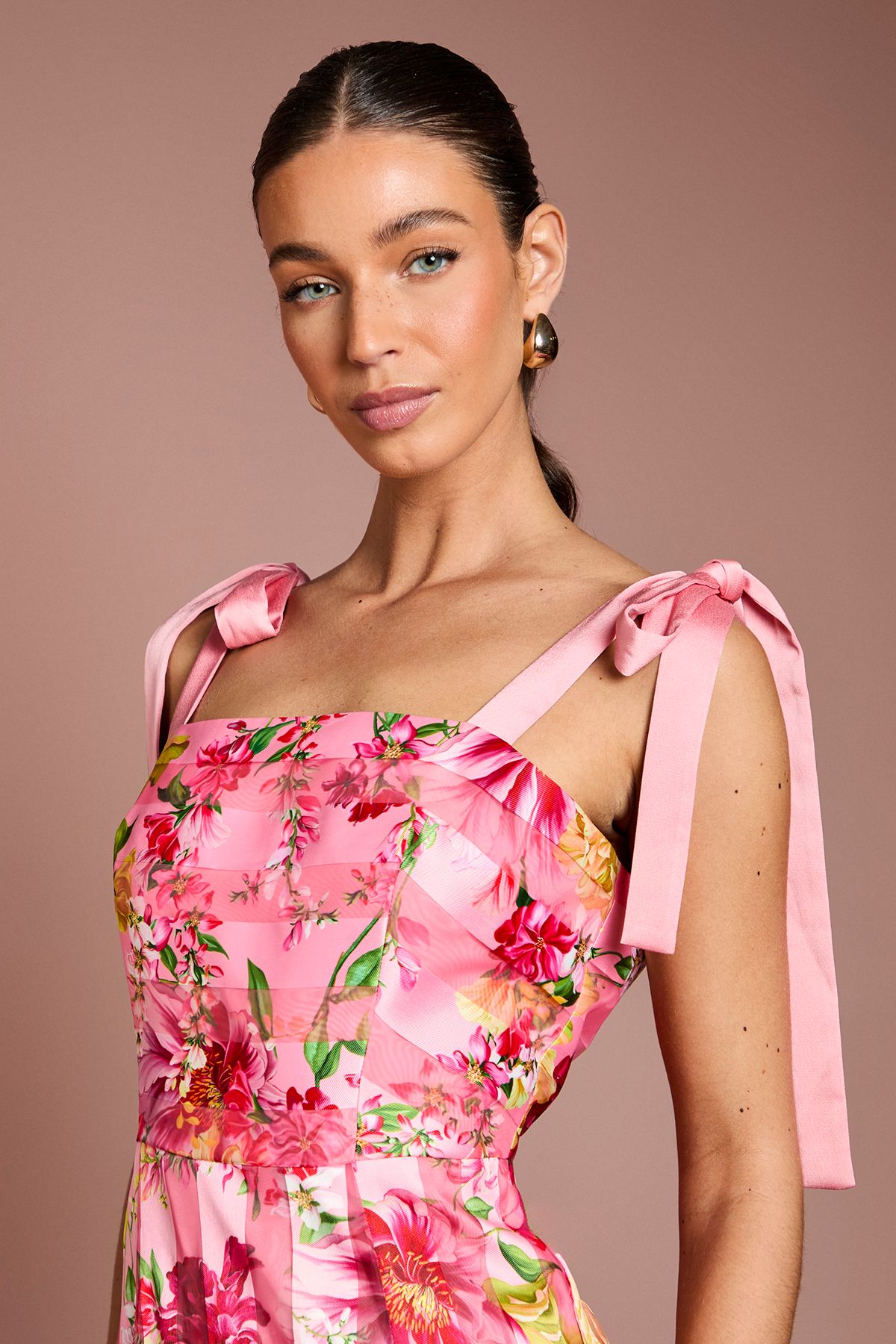 Coast Printed Organza Burnout Bow Shoulder Midi Dress Pink image 4