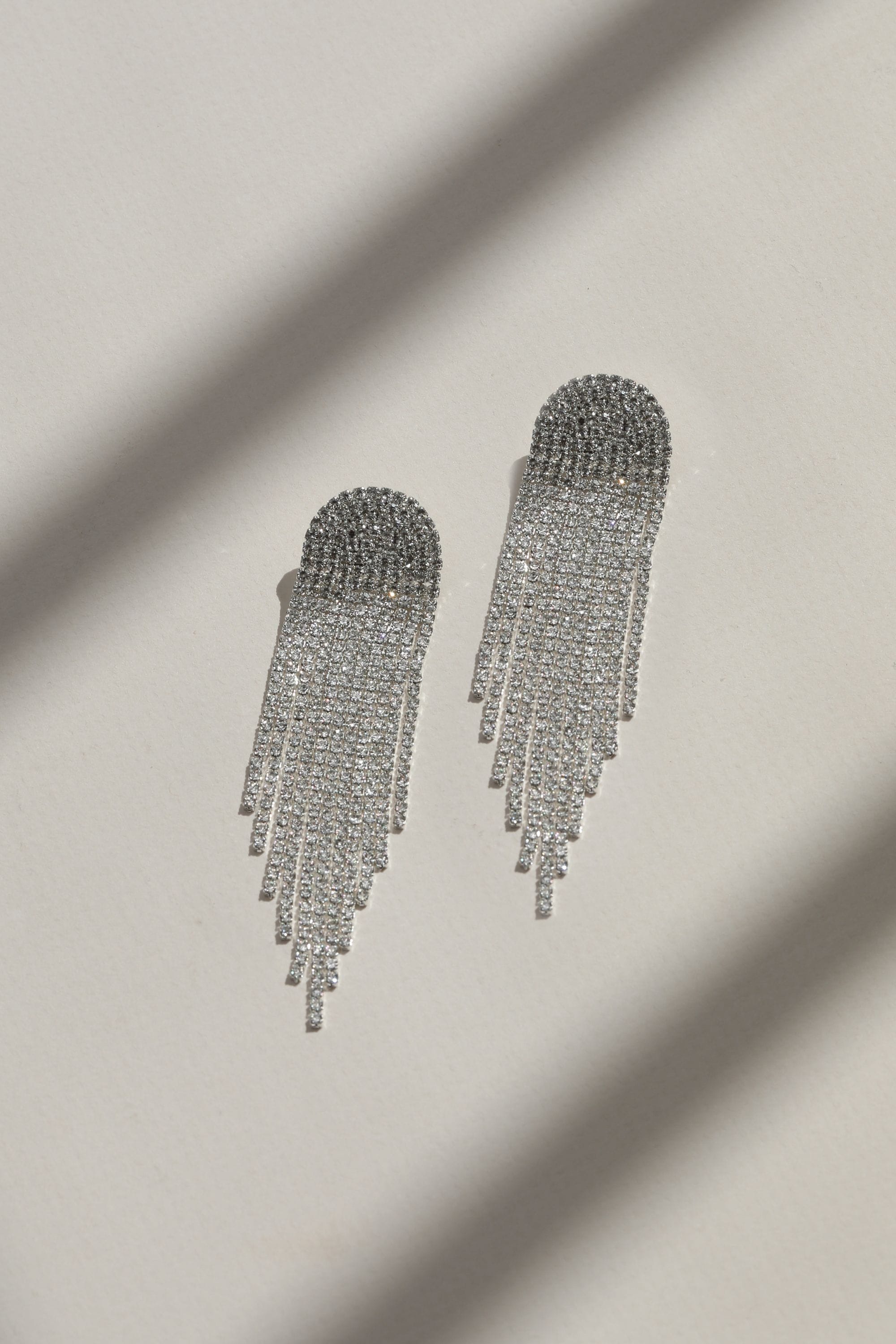 Mood Silver Crystal Tassel Statement Drop Earrings image 3