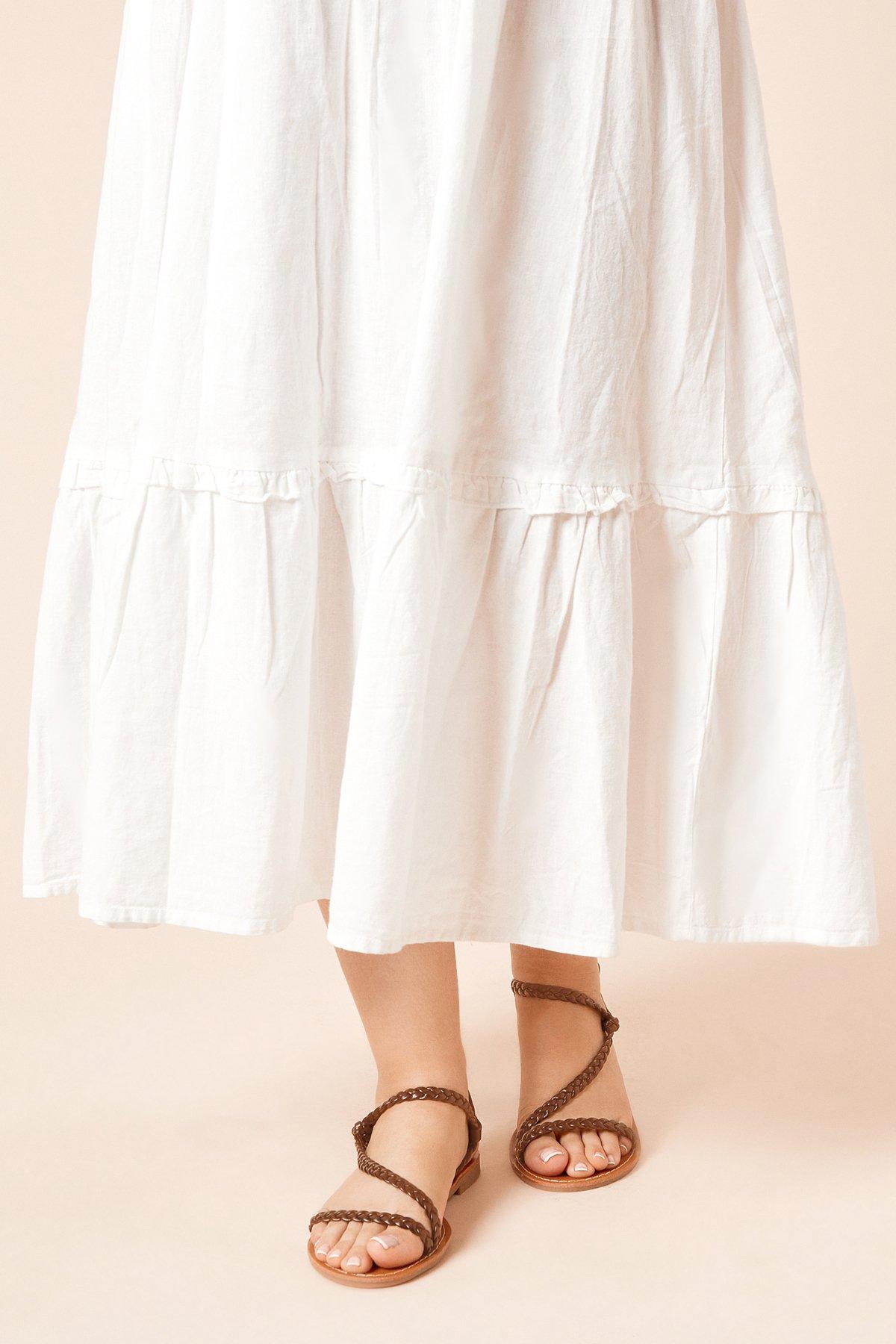 Dorothy Perkins Jamie Plaited Asymmetric Strap Flat Sandals Tan image 2