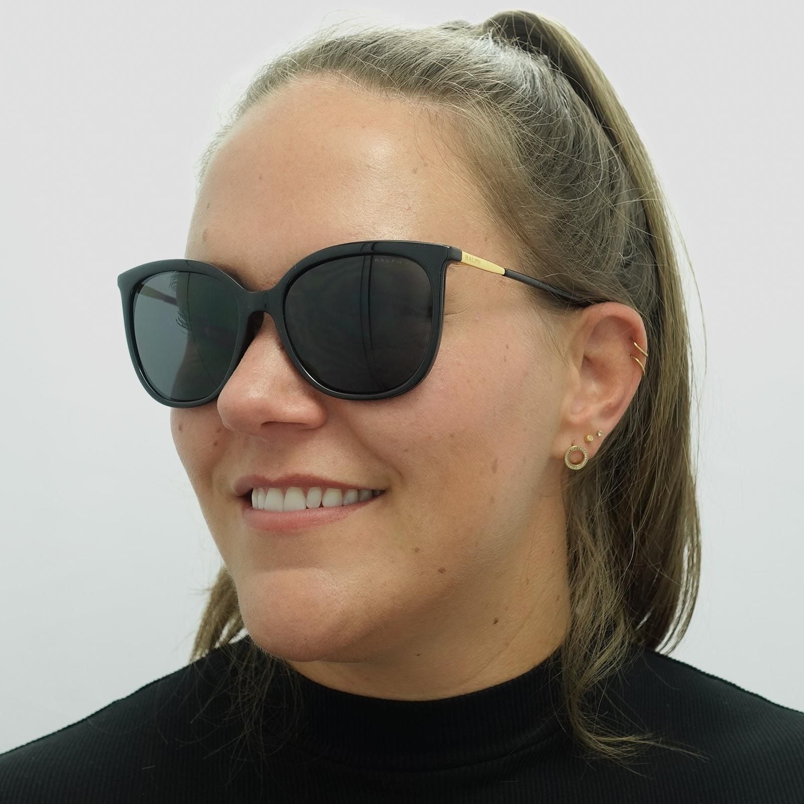 Ralph by Ralph Lauren Butterfly Shiny Black Dark Grey Polarized RA5248 Sunglasses image 6