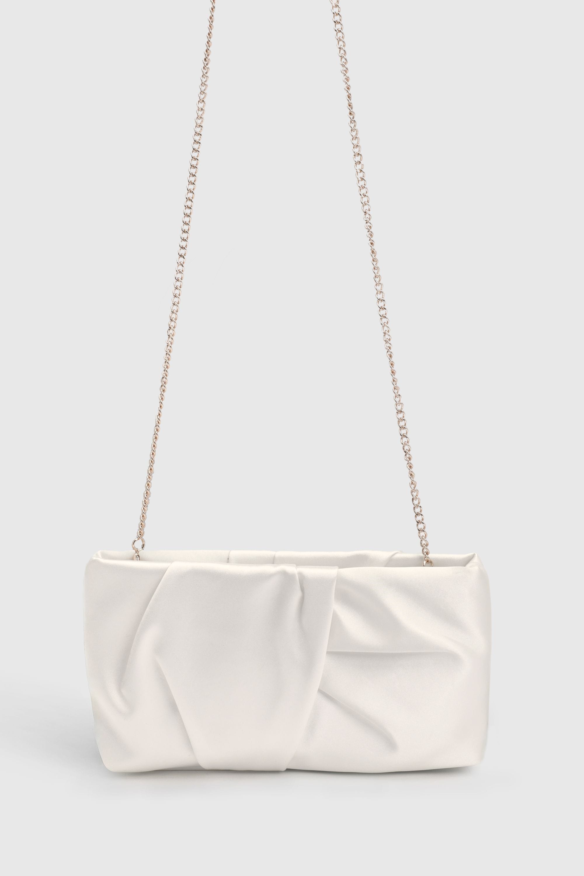 Oasis White Ruched Satin Clutch Bag With Removable Shoulder Strap White