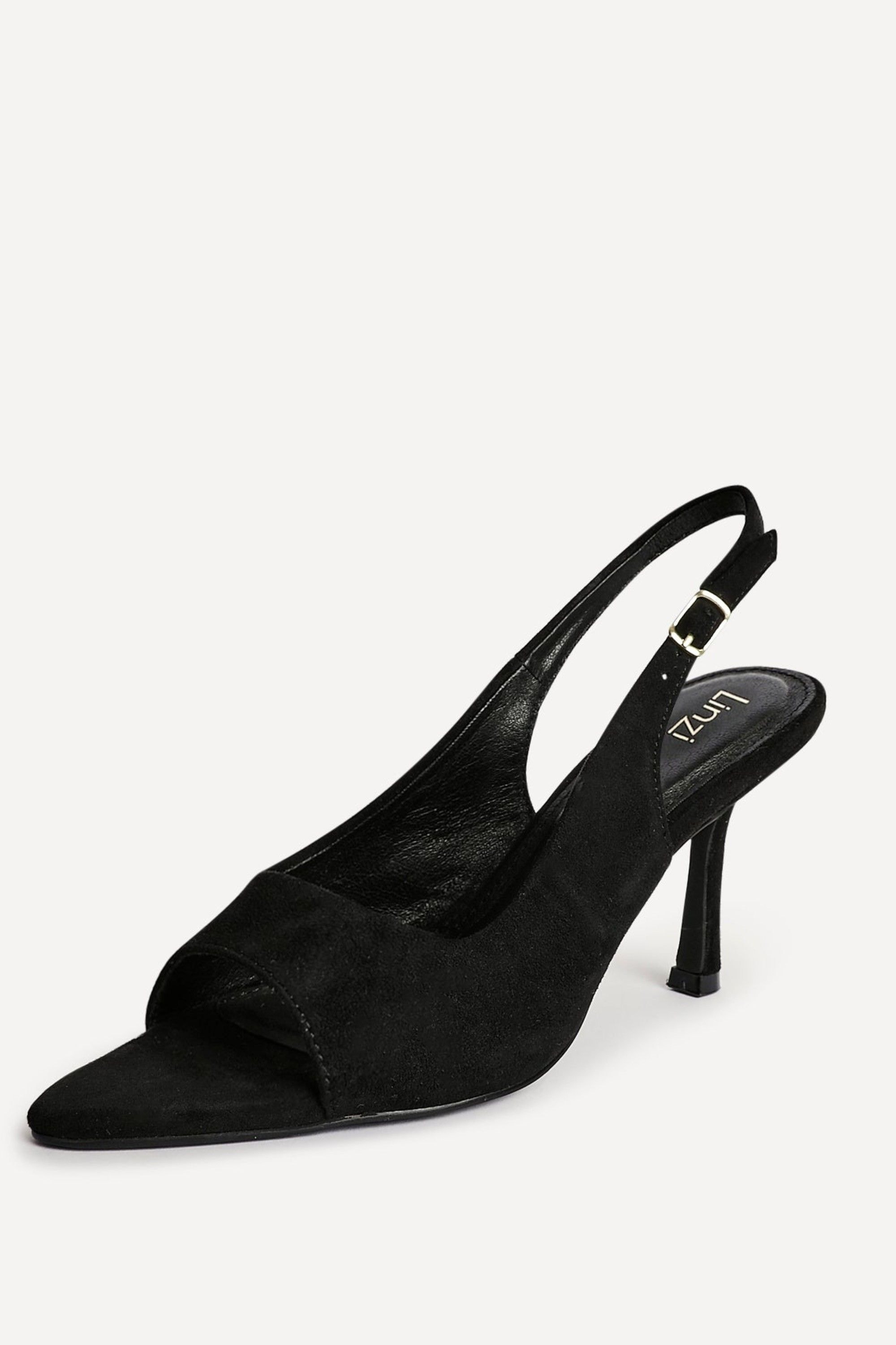 Linzi Tokyo Black Faux Suede Peep Toe Heels image 5