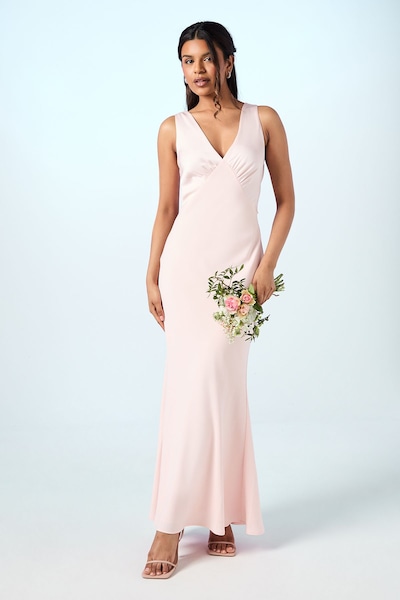 Coast Petite Tie Back Detail Satin Bridesmaid Dress Blush