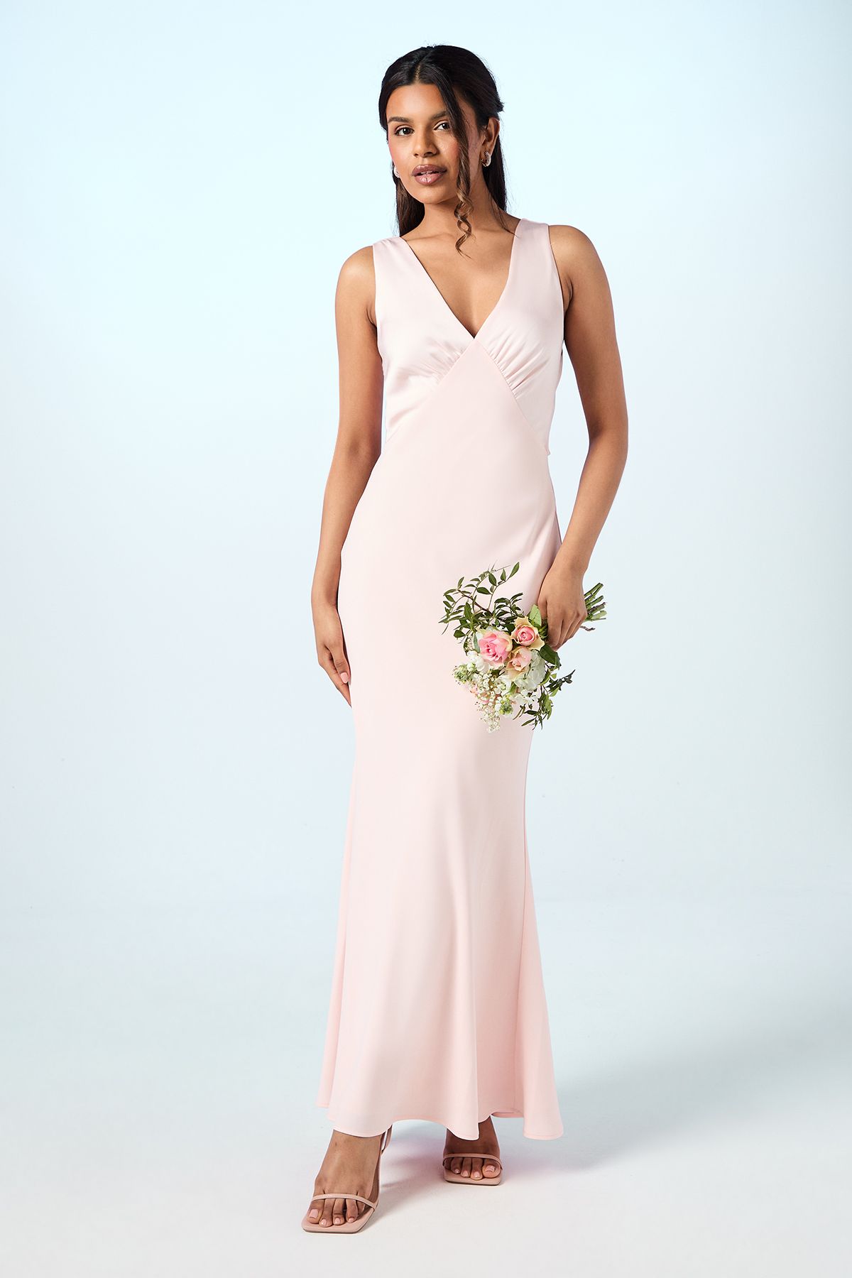 Coast Petite Tie Back Detail Satin Bridesmaid Dress Blush