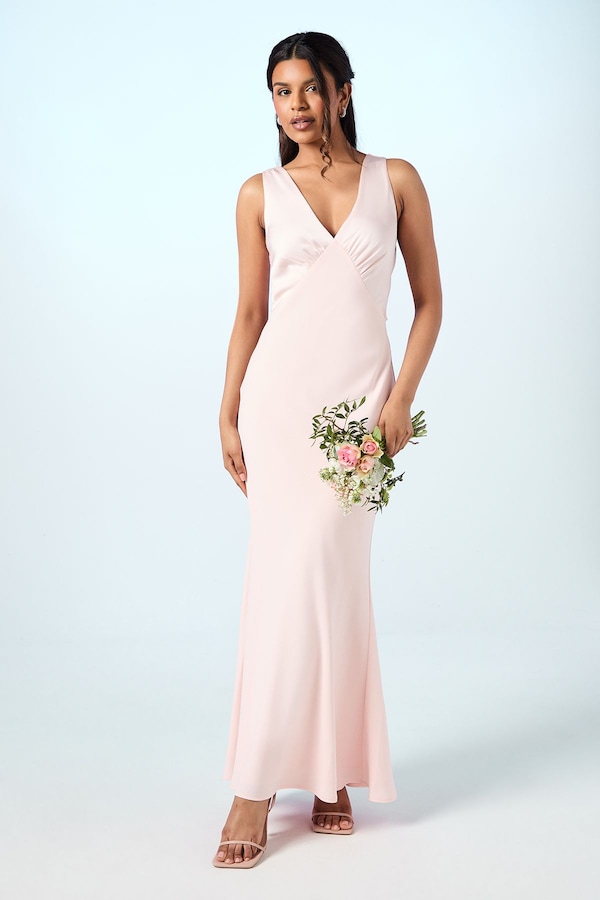 Coast Petite Tie Back Detail Satin Bridesmaid Dress Blush