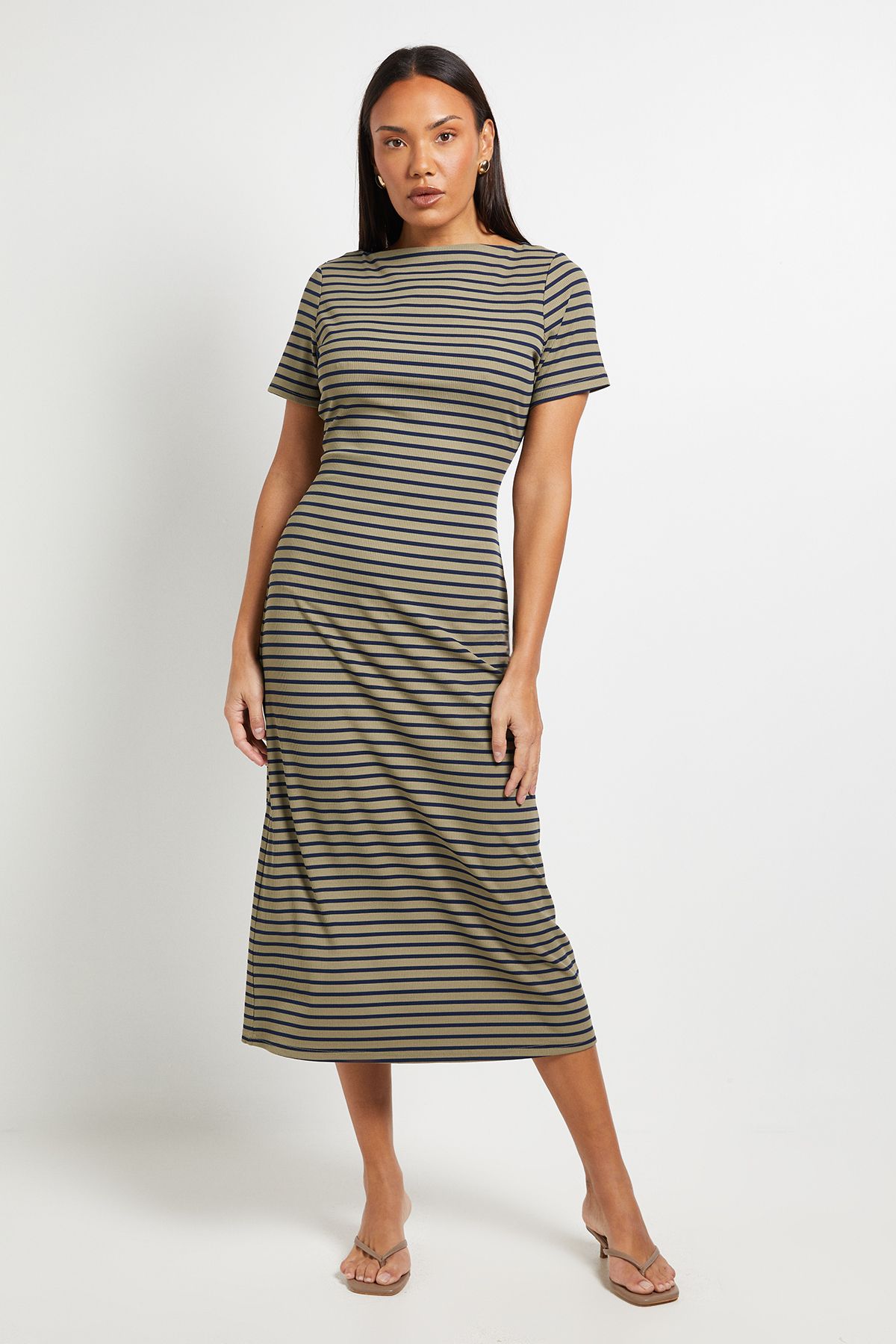 Principles Stripe Rib T-Shirt Dress Khaki