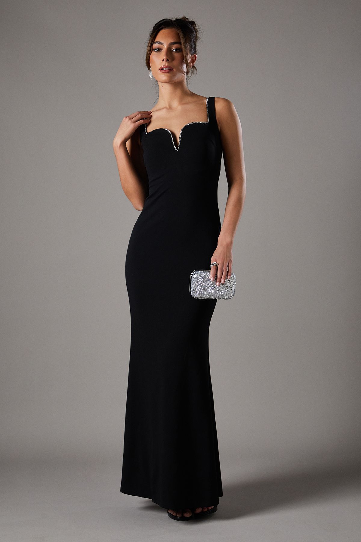 Coast Sweetheart Maxi Dress With Diamante Trim Black image 1