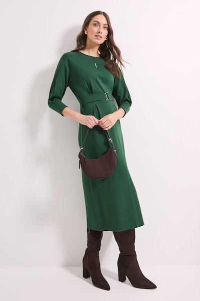 Principles Forest Keyhole Stitch Detail Ponte Midi Dress Forest