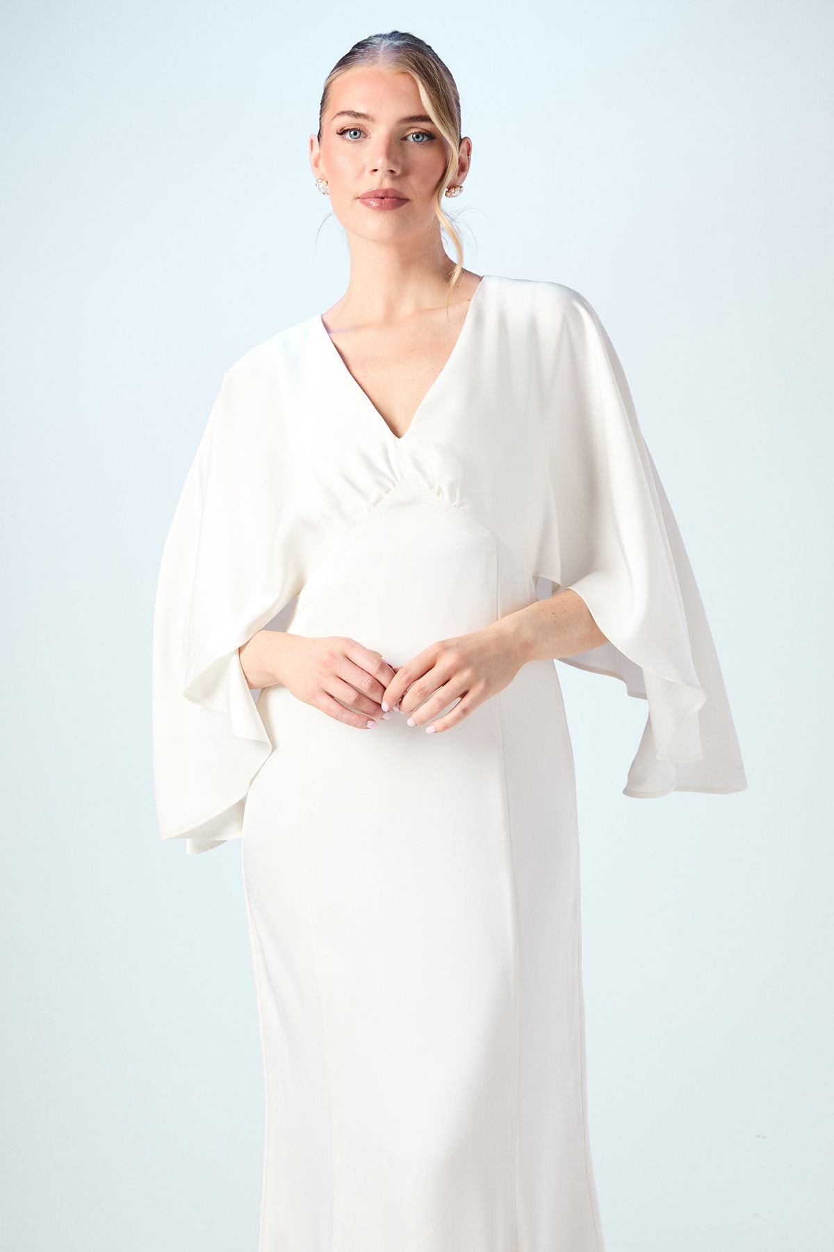 Coast V Neck Batwing Satin Wedding Dress Ivory image 2