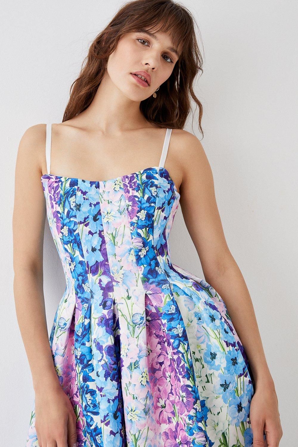 Coast Floral Stripe Scuba Corset Dress Multi image 4