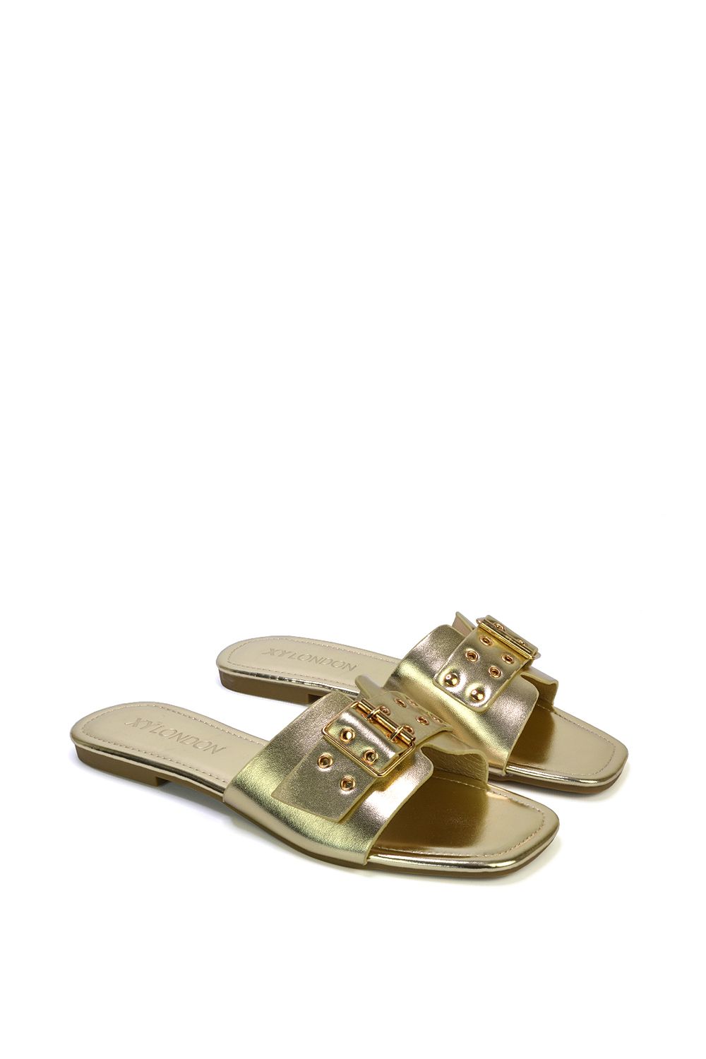XY London 'Inez' Square Toe Slip On Strappy Flat Sandals With Buckle image 3