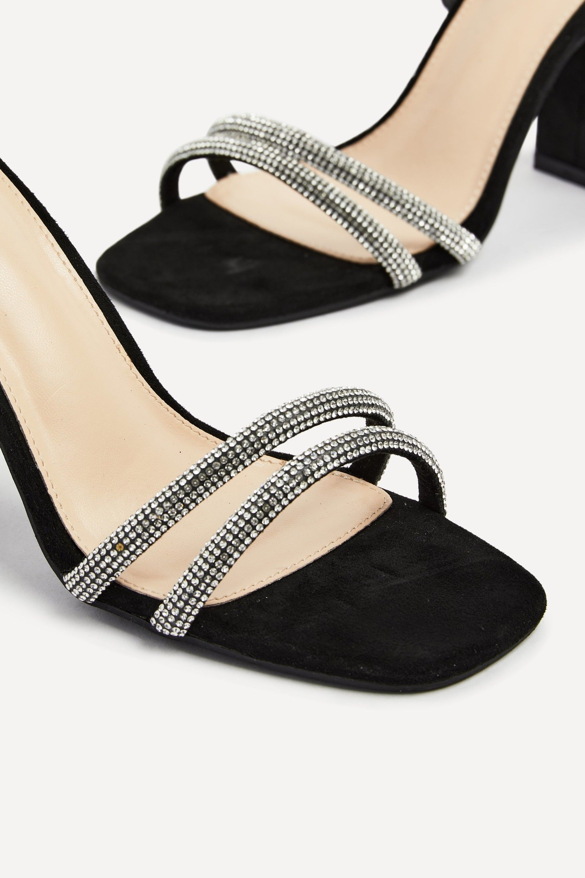 Linzi Imera Black Faux Suede Double Diamante Strap Block Heeled Sandal image 5