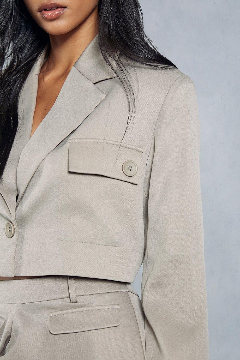 MissPap Tailored Pocket Detail Blazer Light Grey image 6