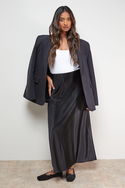 Oasis Satin Bias Cut Maxi Skirt Black