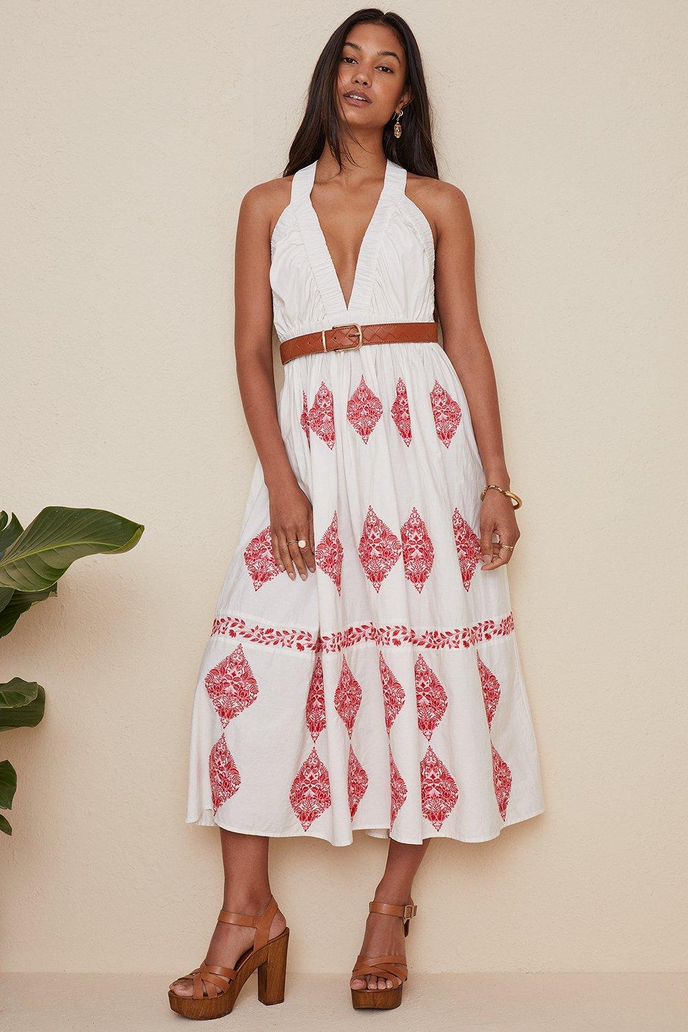 Oasis Cross Over Embroidered Maxi Dress White image 2