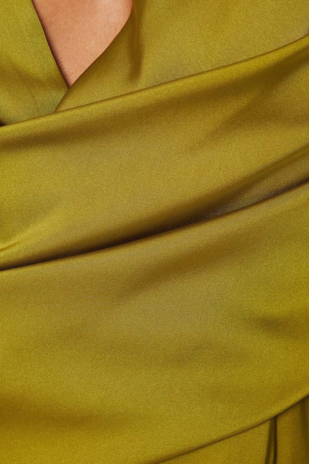 Coast Satin Wrap Dress With Flare Sleeve Olive image 5
