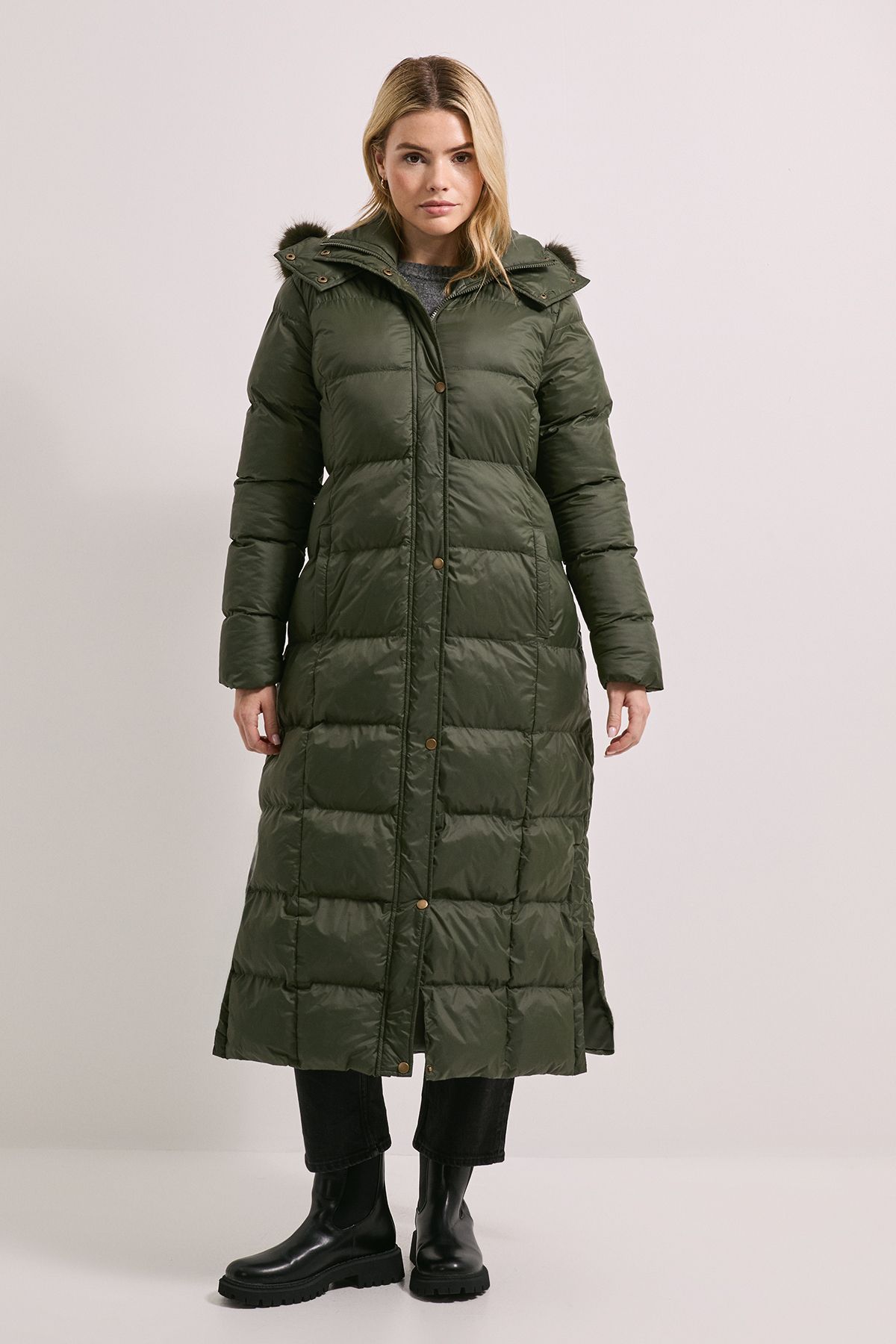 Dorothy Perkins Fur Trim Padded Puffer Coat Green image 1