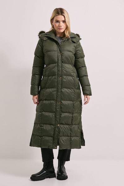 Dorothy Perkins Fur Trim Padded Puffer Coat Green