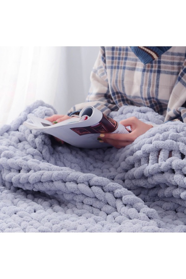 Living and Home Grey Chunky Knit Throw Blanket 80x100CM