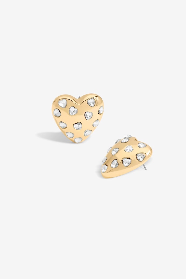 Mood Mood Gold Crystal Puffed Heart Statement Stud Earrings