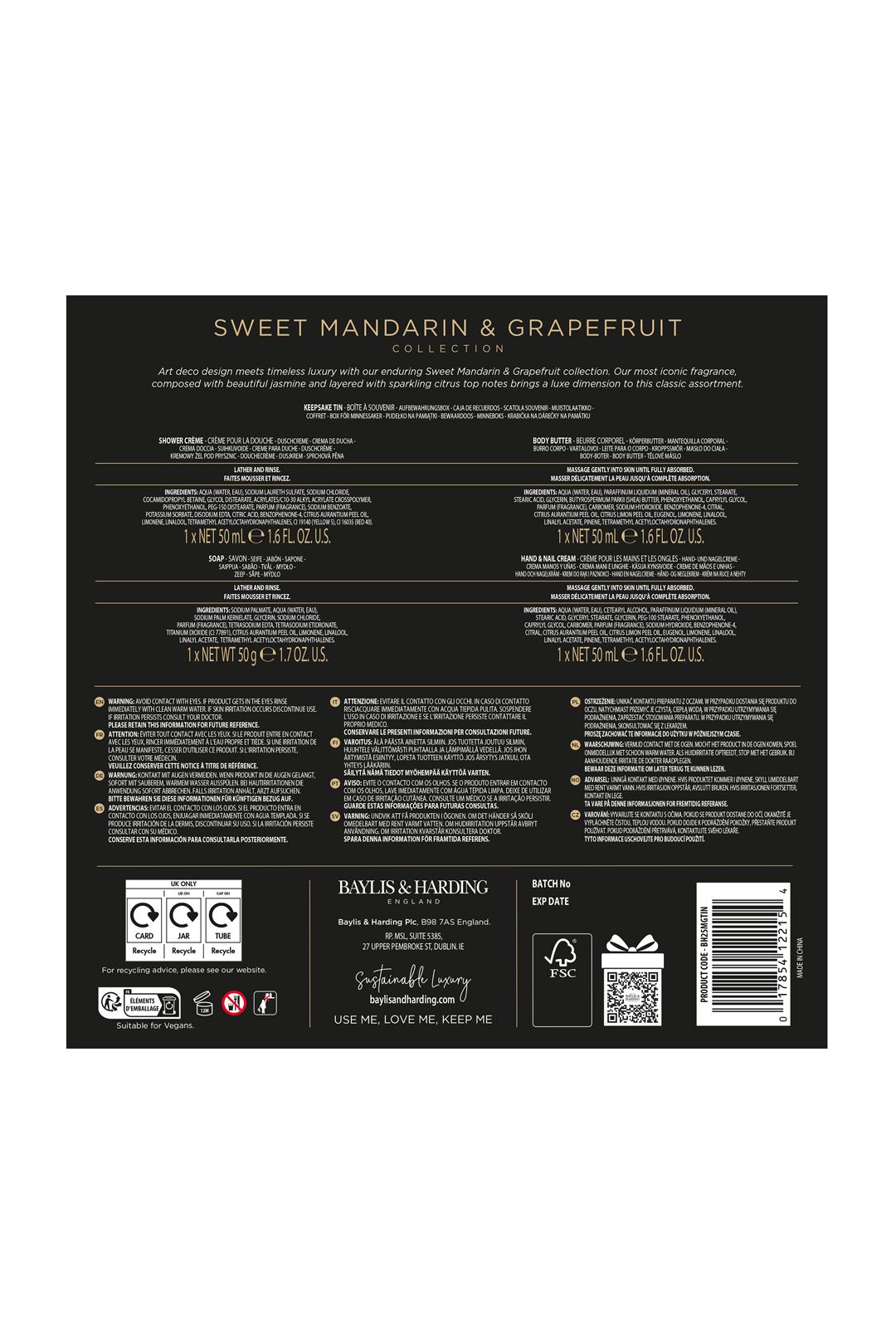 Baylis & Harding Sweet Mandarin & Grapefruit Luxury Pamper Tin Gift Set Multi image 8