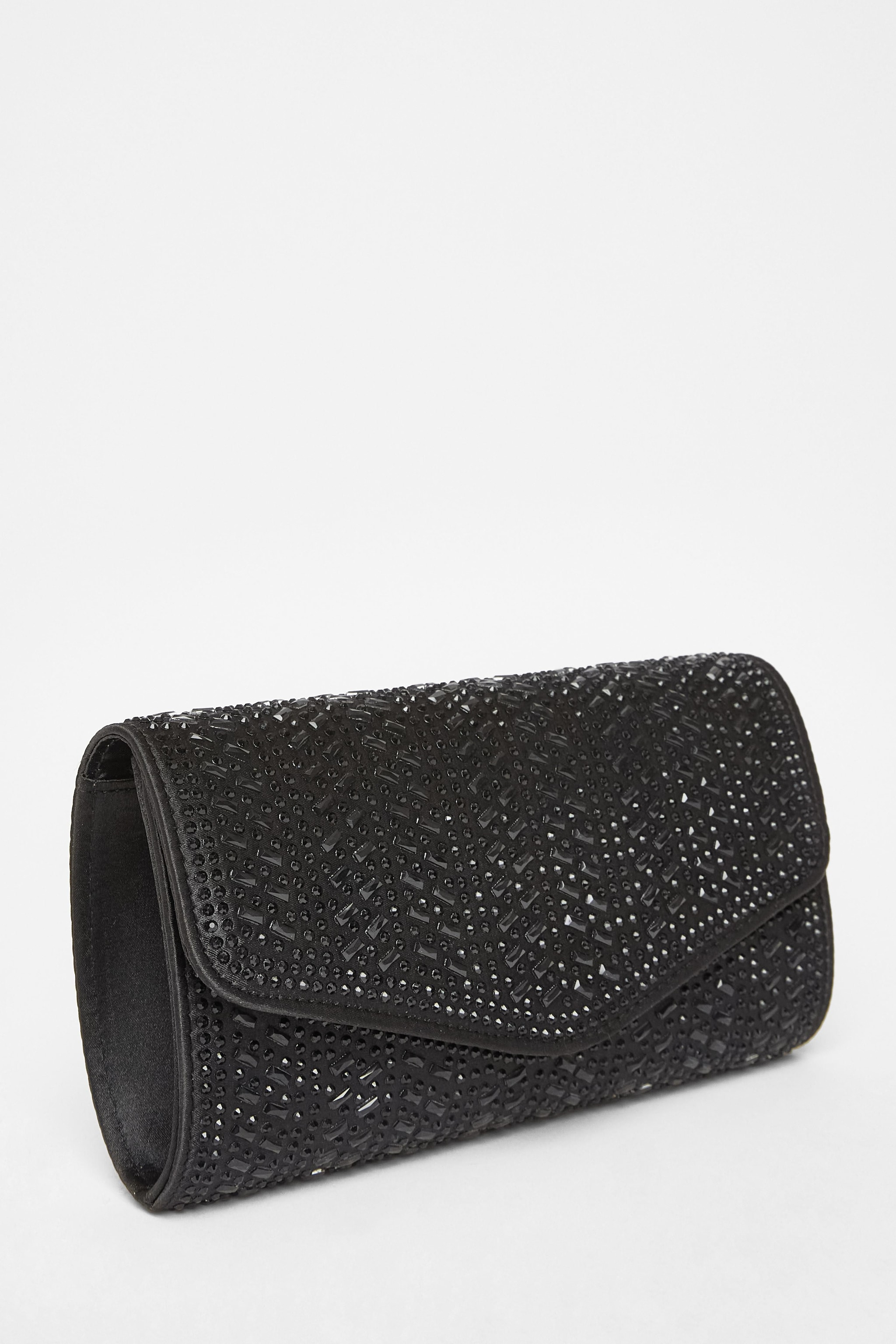 Quiz Black Diamante Envelope Clutch Bag image 1