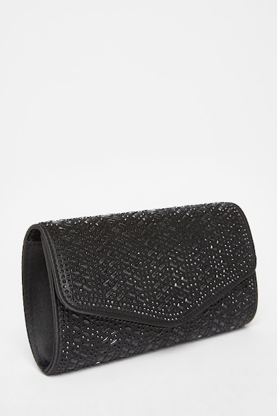 Quiz Black Diamante Envelope Clutch Bag