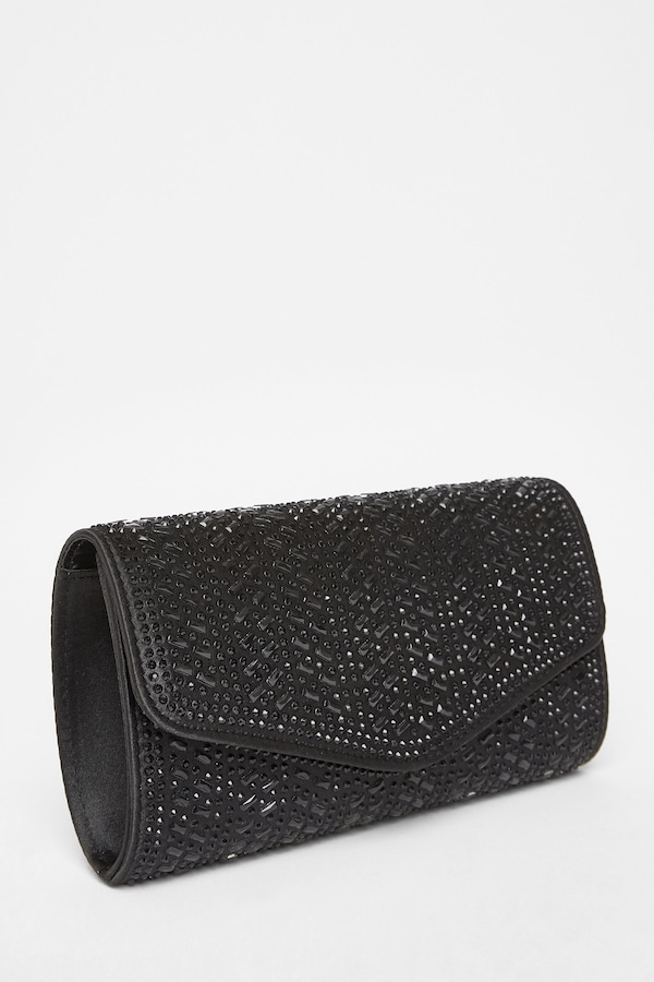 Quiz Black Diamante Envelope Clutch Bag
