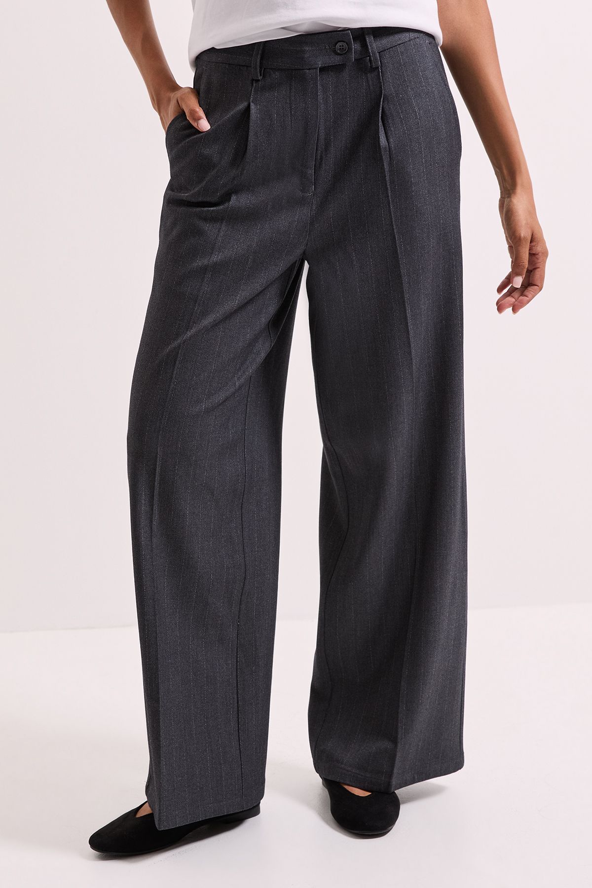 Dorothy Perkins Pinstripe Wide Leg Trouser Grey image 2