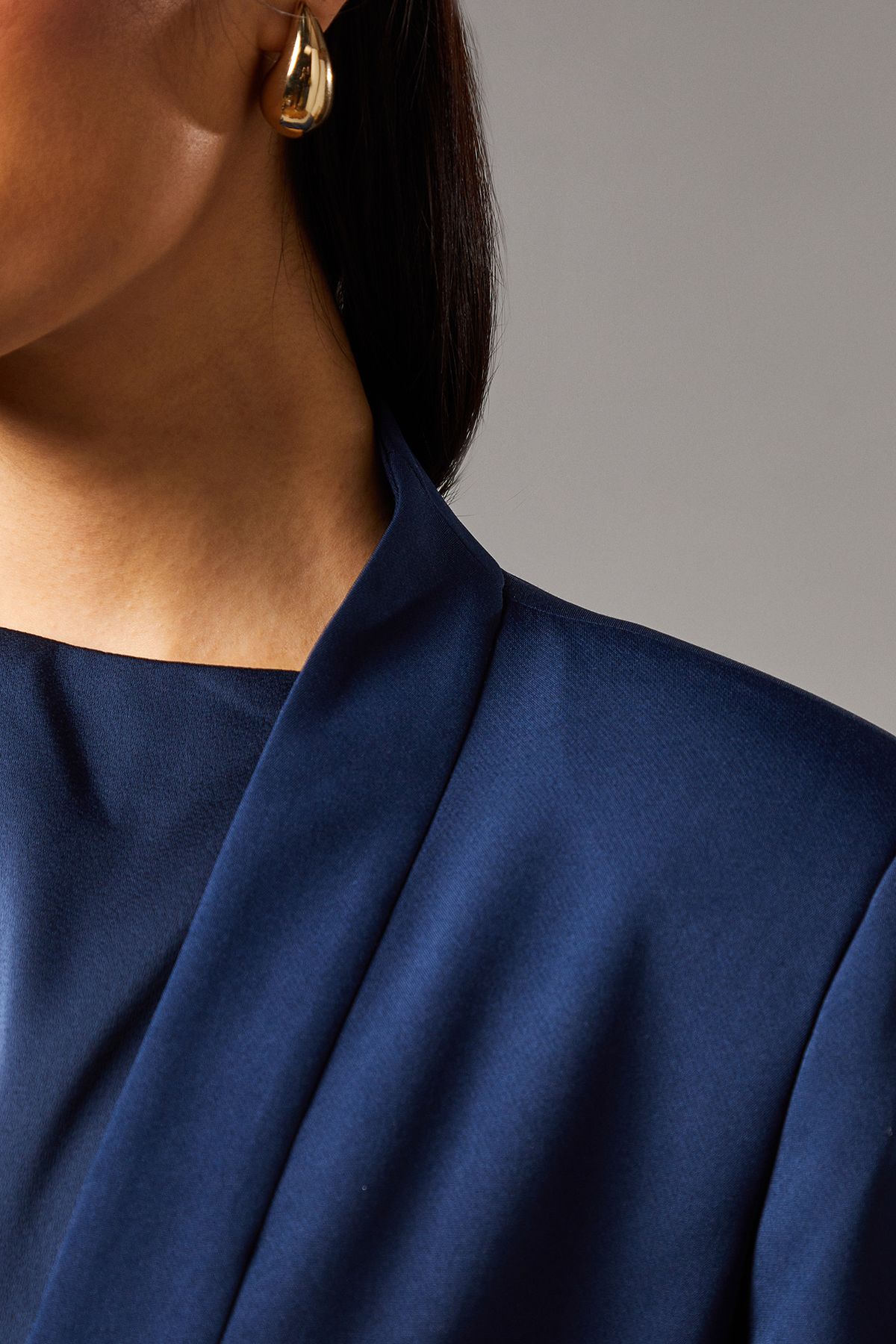 Coast Pleat Detail 3/4 Sleeve Crop Jacket Navy image 5